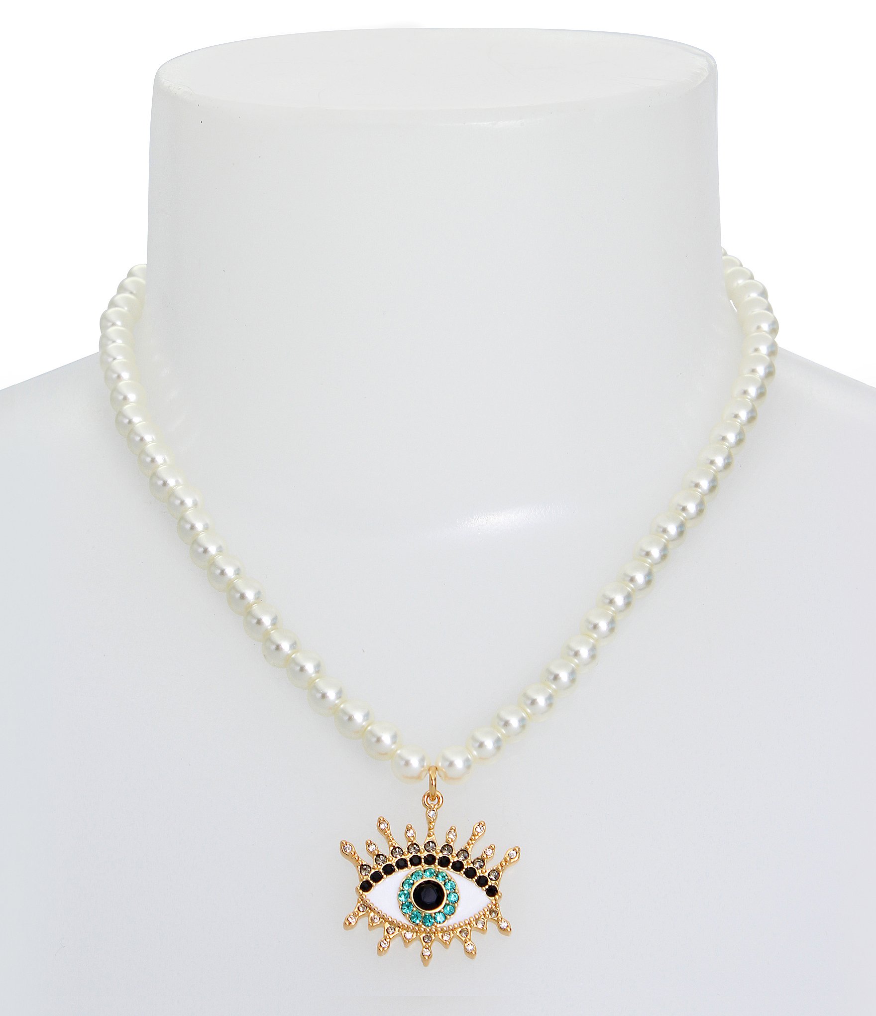 Kurt Geiger London Signature Crystal Evil Eye Pearl Short Pendant Necklace