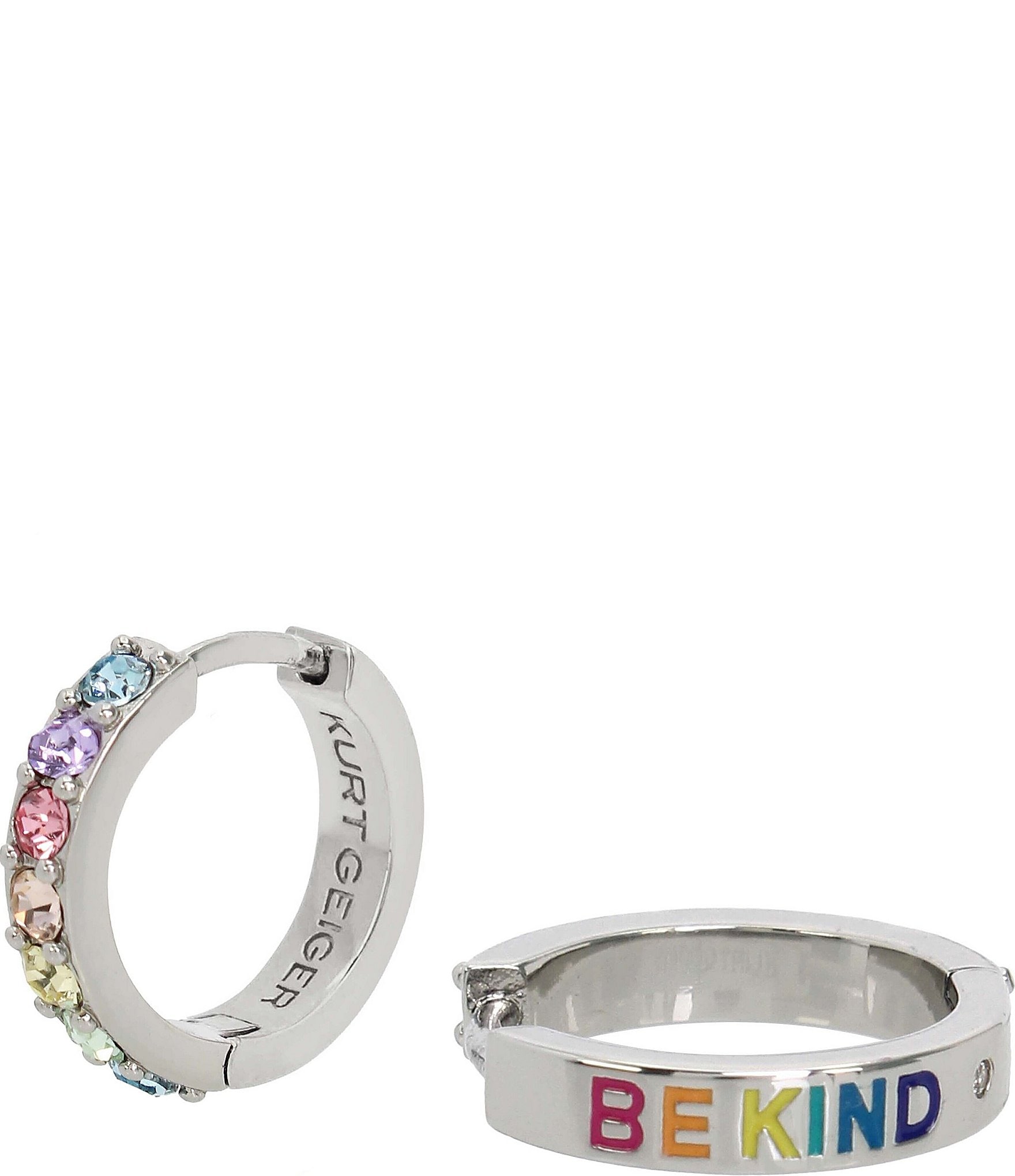 Kurt Geiger London Signature Pastel Rainbow Stone Huggie Hoop Earrings