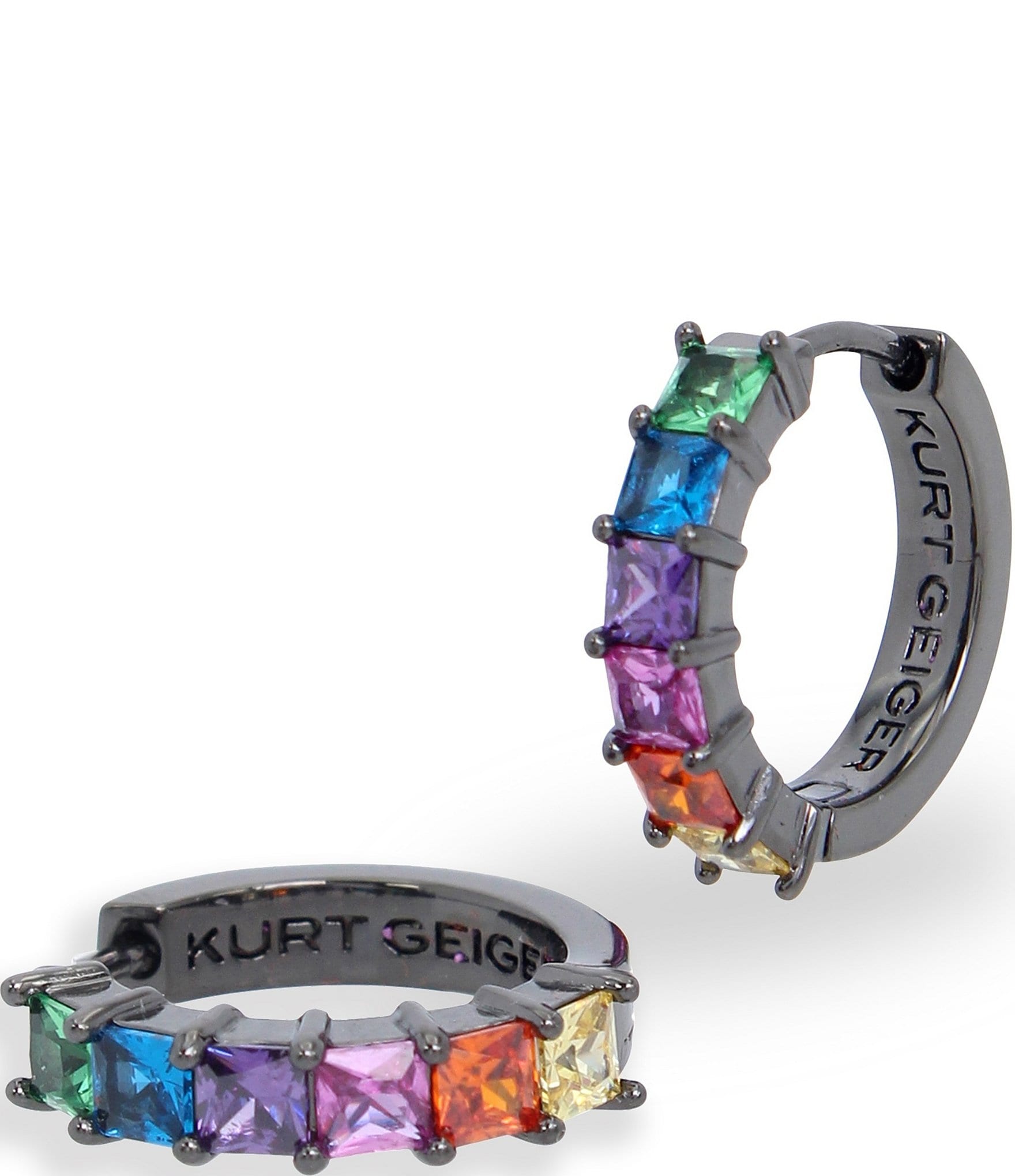 Kurt Geiger London Signature Rainbow Cubic Zirconia Tennis Huggie Hoop Earrings