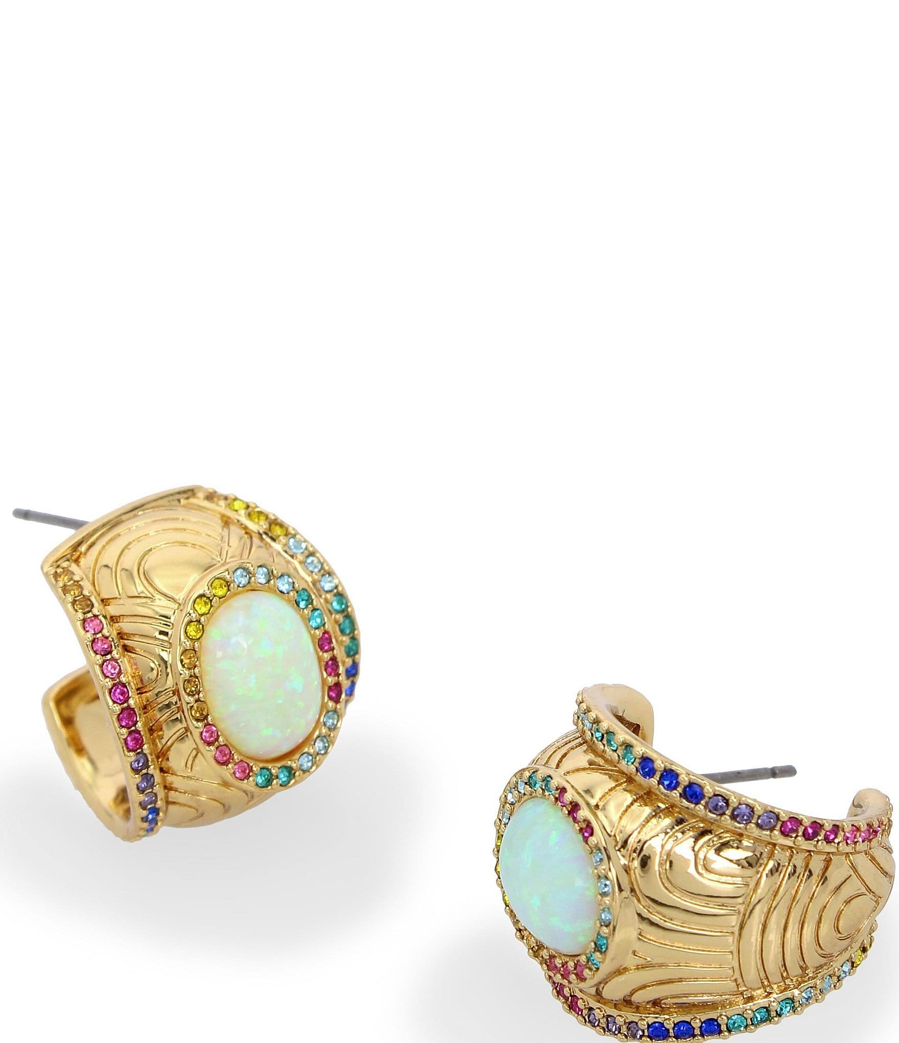 Kurt Geiger London Signature Southbank Rhinestone and Opal Hoop Earrings