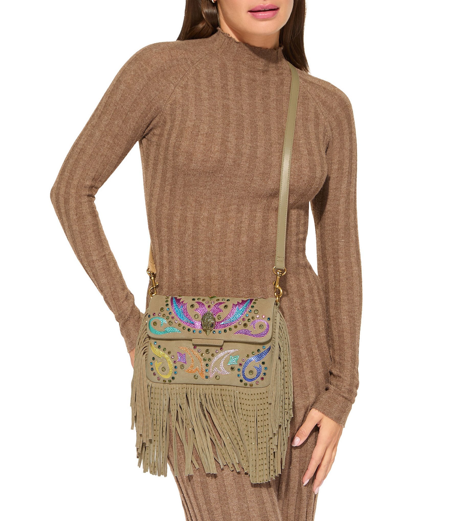 Kurt Geiger London Small Oxford Suede Studded Fringe Shoulder Bag