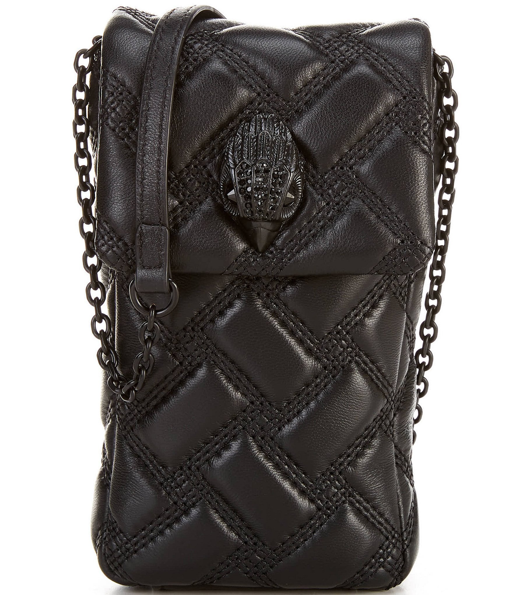 Kurt Geiger London Solid Black Quilt Phone Crossbody Bag