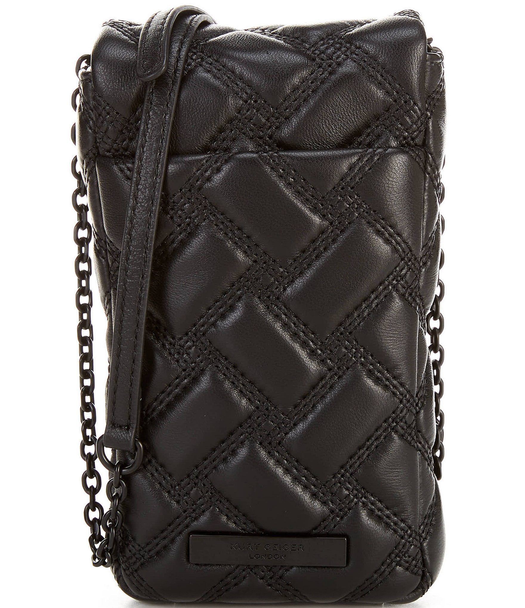 Kurt Geiger London Solid Black Quilt Phone Crossbody Bag