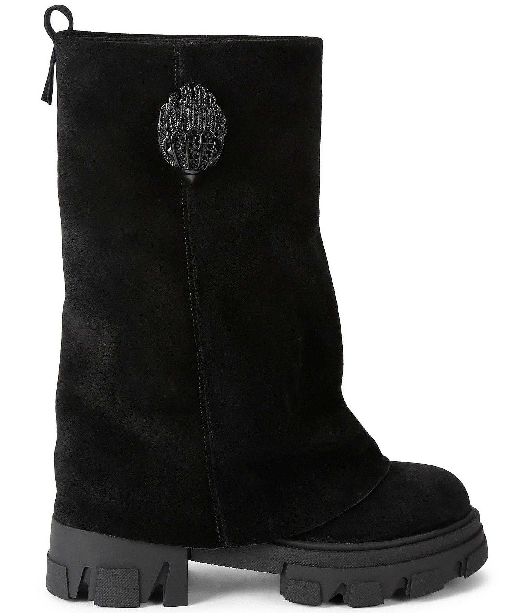 Kurt Geiger London Stomp Foldover Suede Mid Calf Biker Boots