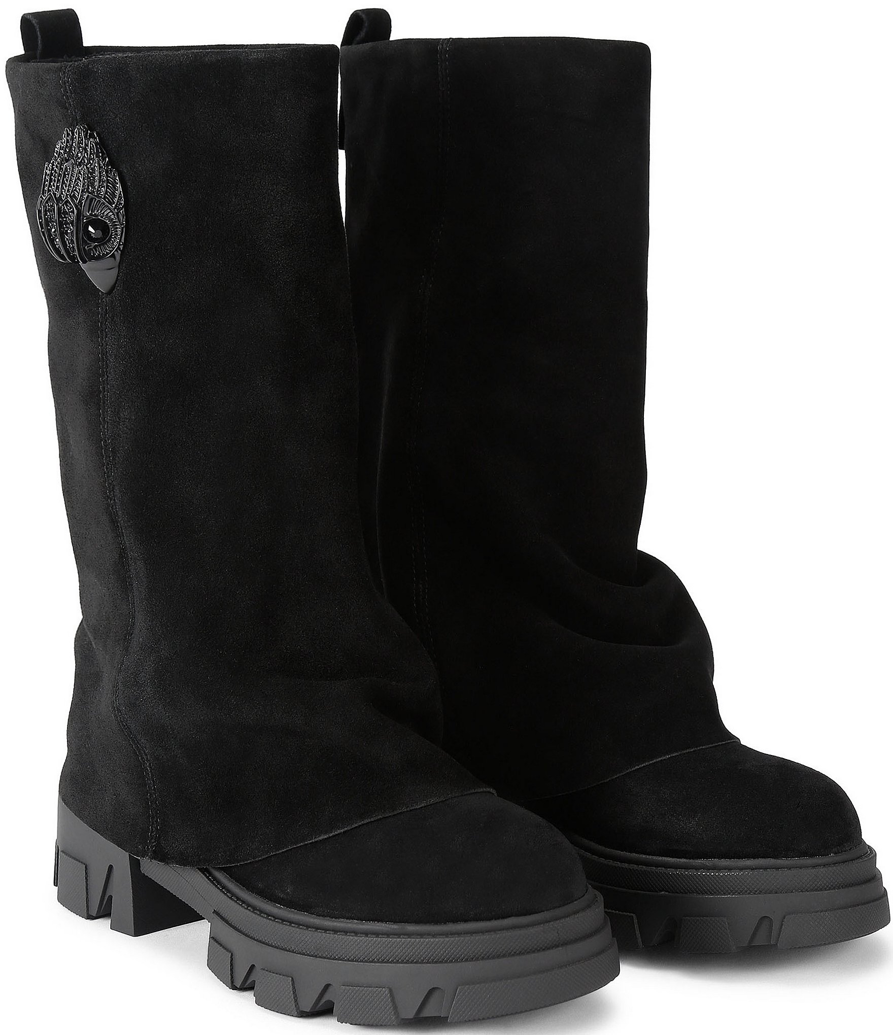 Kurt Geiger London Stomp Foldover Suede Mid Calf Biker Boots