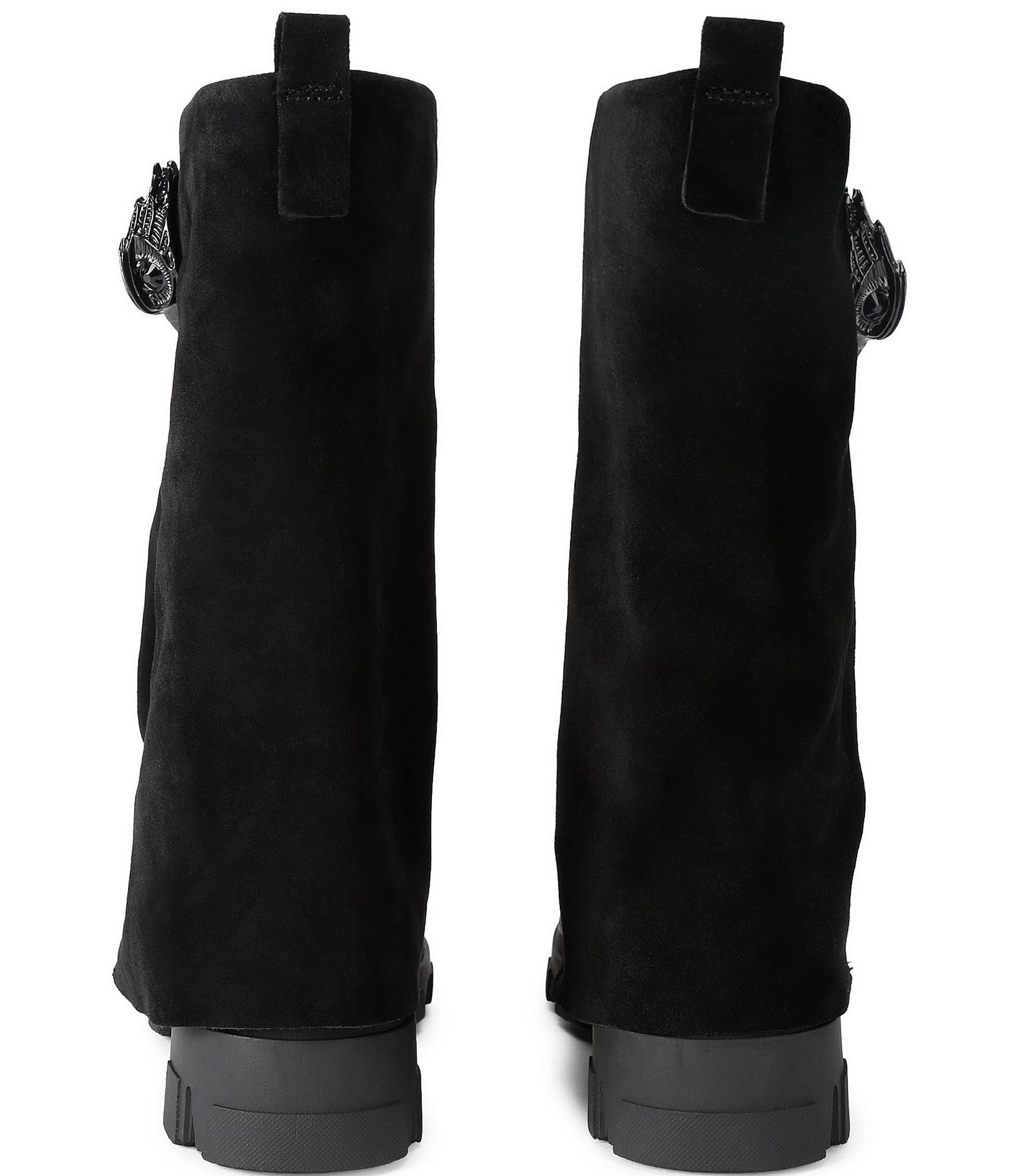 Kurt Geiger London Stomp Foldover Suede Mid Calf Biker Boots