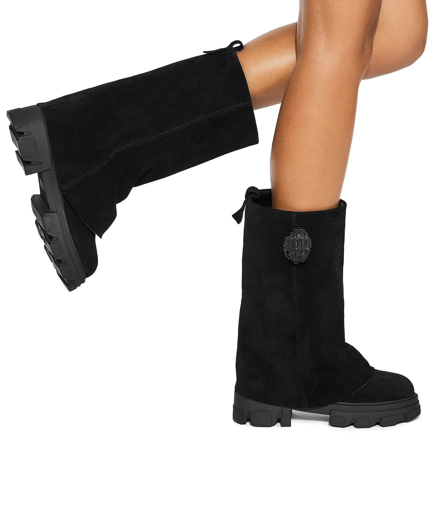 Kurt Geiger London Stomp Foldover Suede Mid Calf Biker Boots