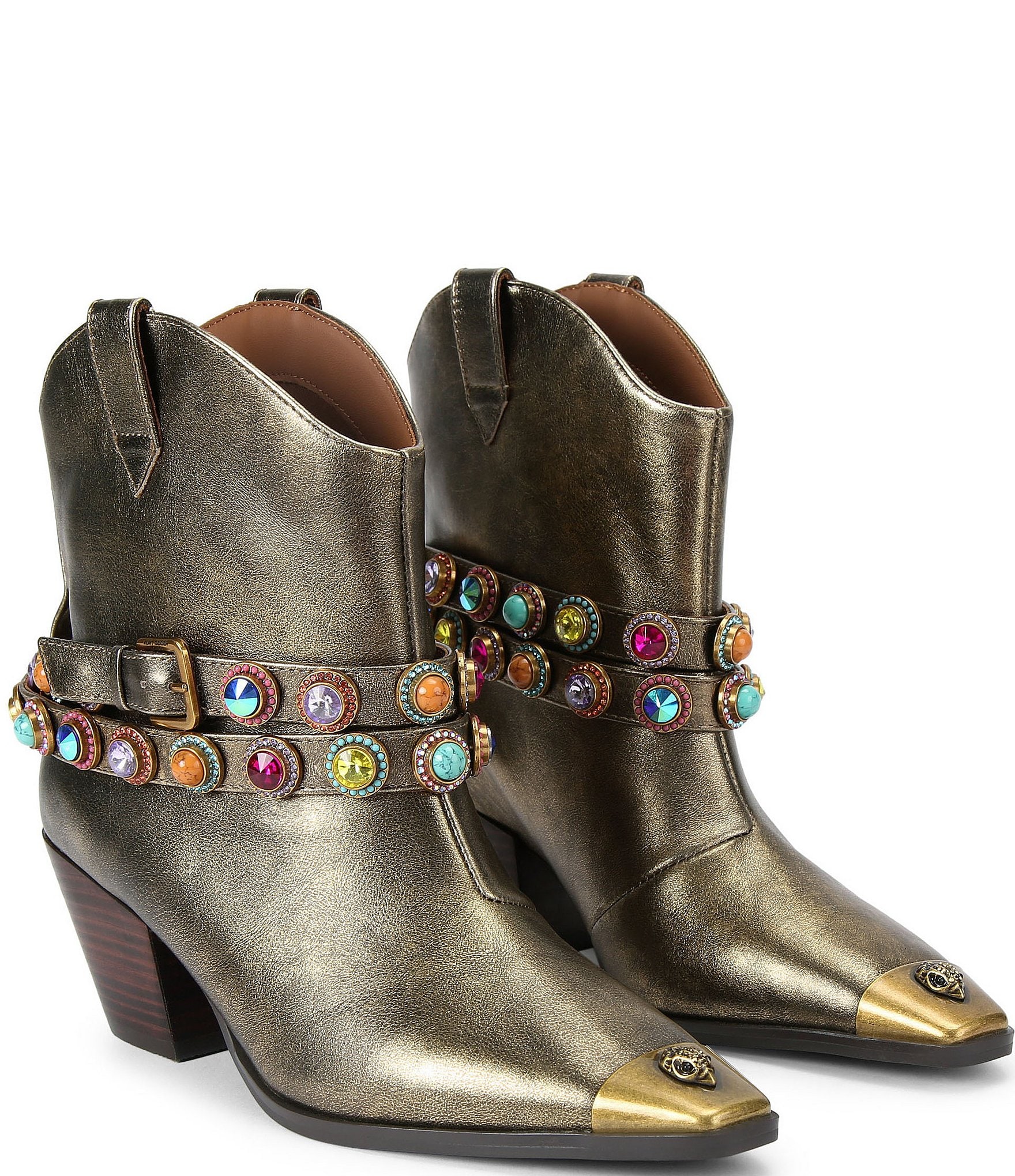 Kurt Geiger London Leather Western Flair Regent Jewel Strap Ornament Booties