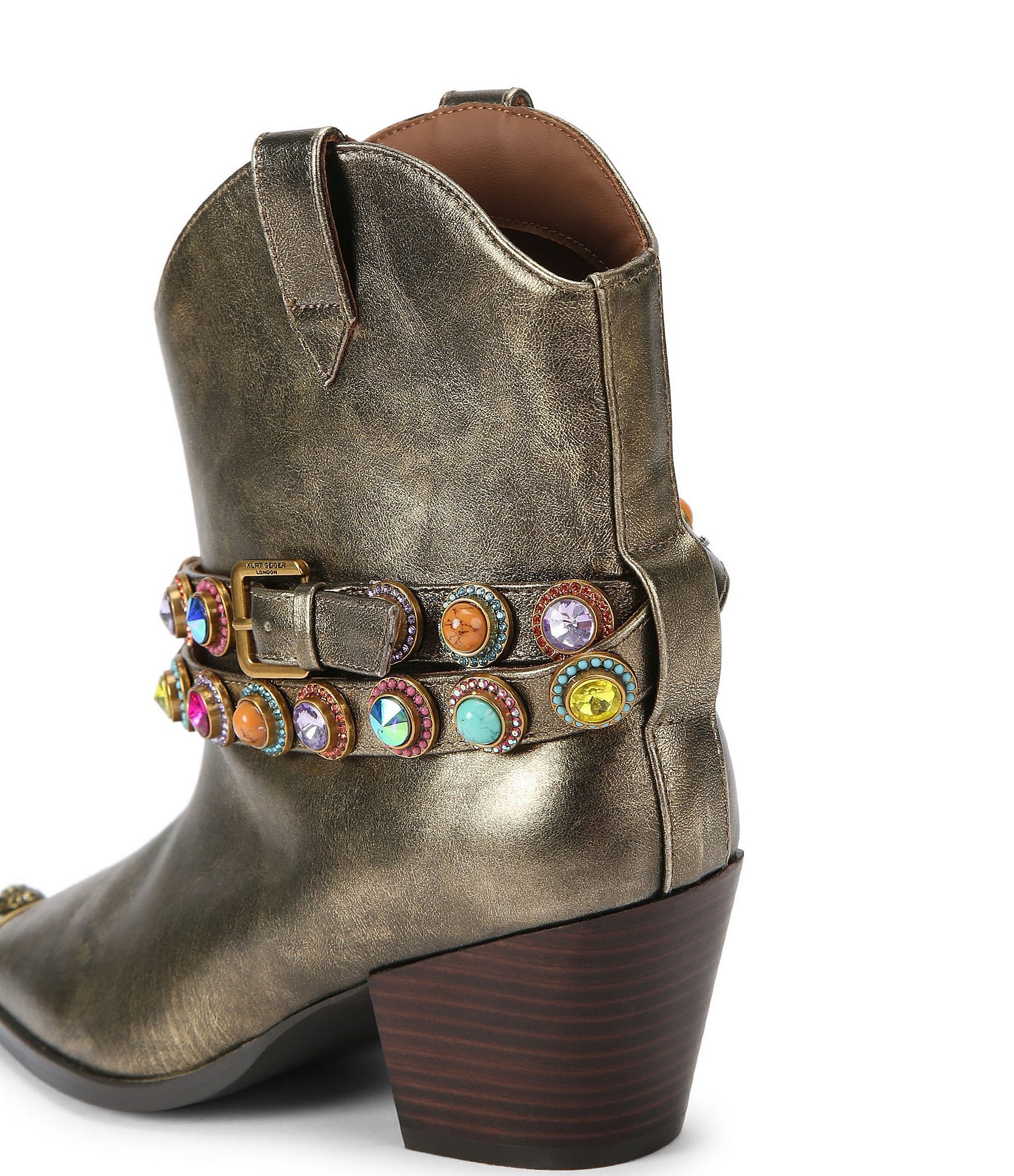 Kurt Geiger London Leather Western Flair Regent Jewel Strap Ornament Booties