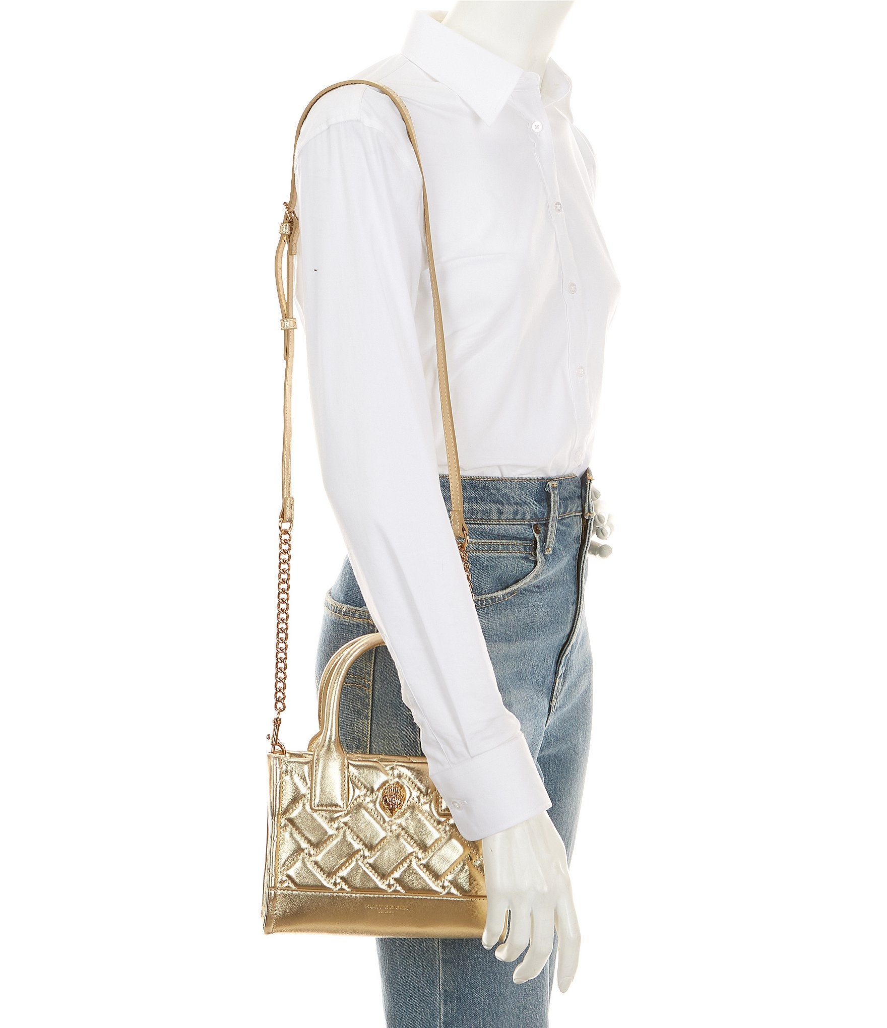 Kurt Geiger London Metallic XS Kensington Gold Drench Square Tote Bag