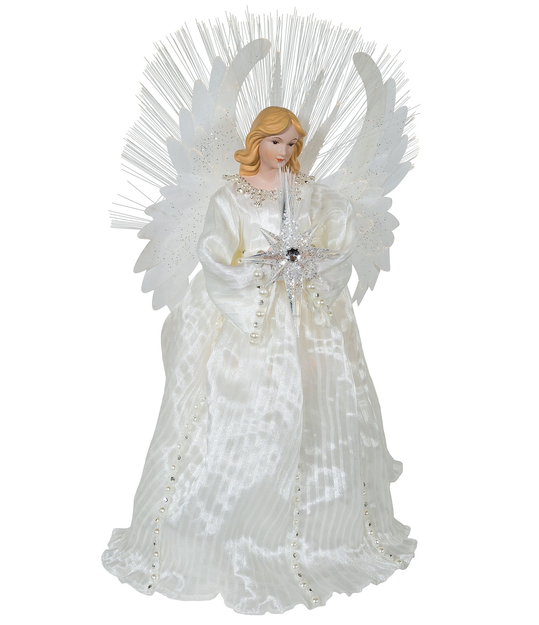 Kurt S. Adler 16#double;LED Fiber-Optic Ivory Angel Tree Topper