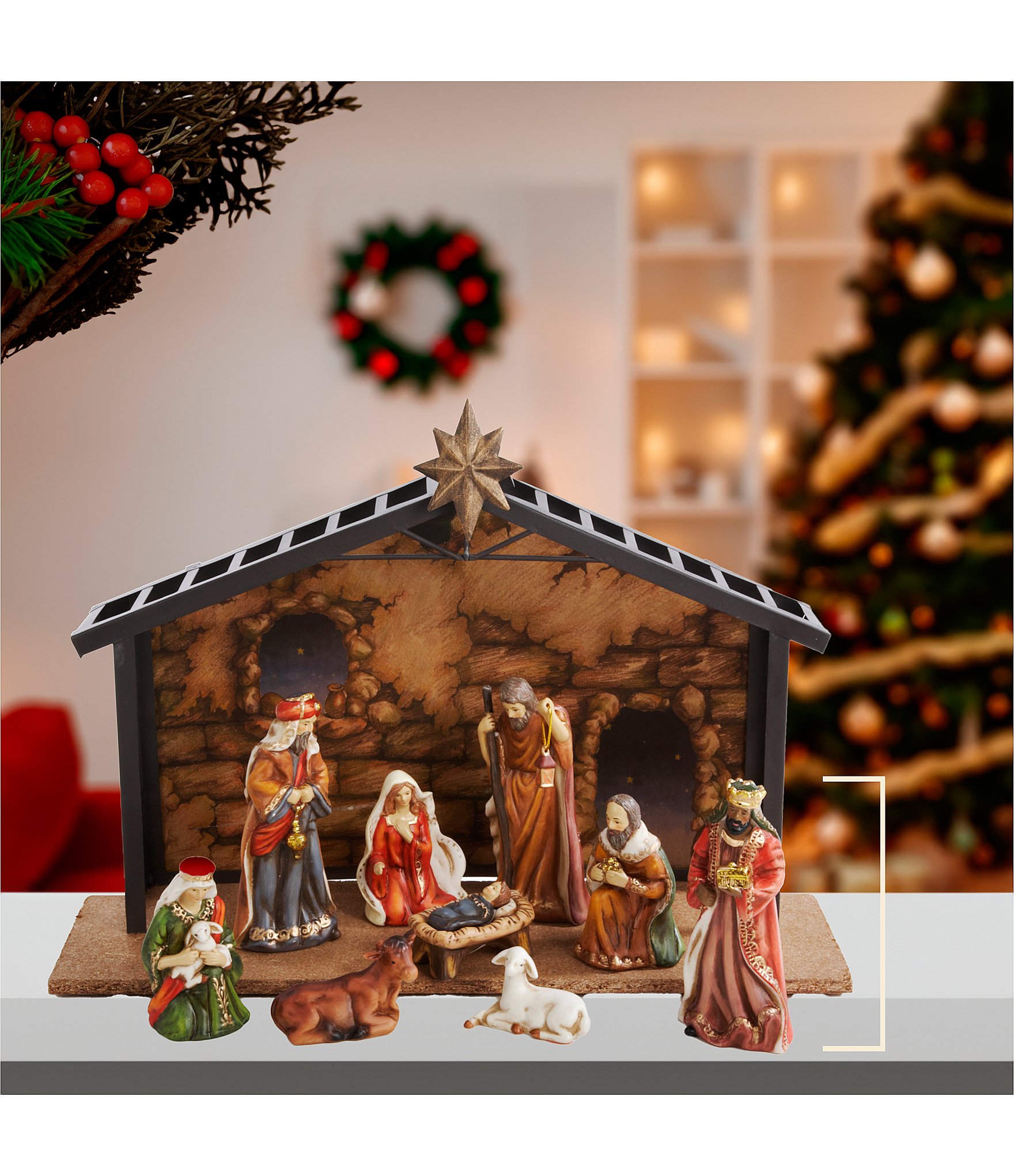 Kurt S. Adler Porcelain Nativity Set With Stable, 10-Piece Set