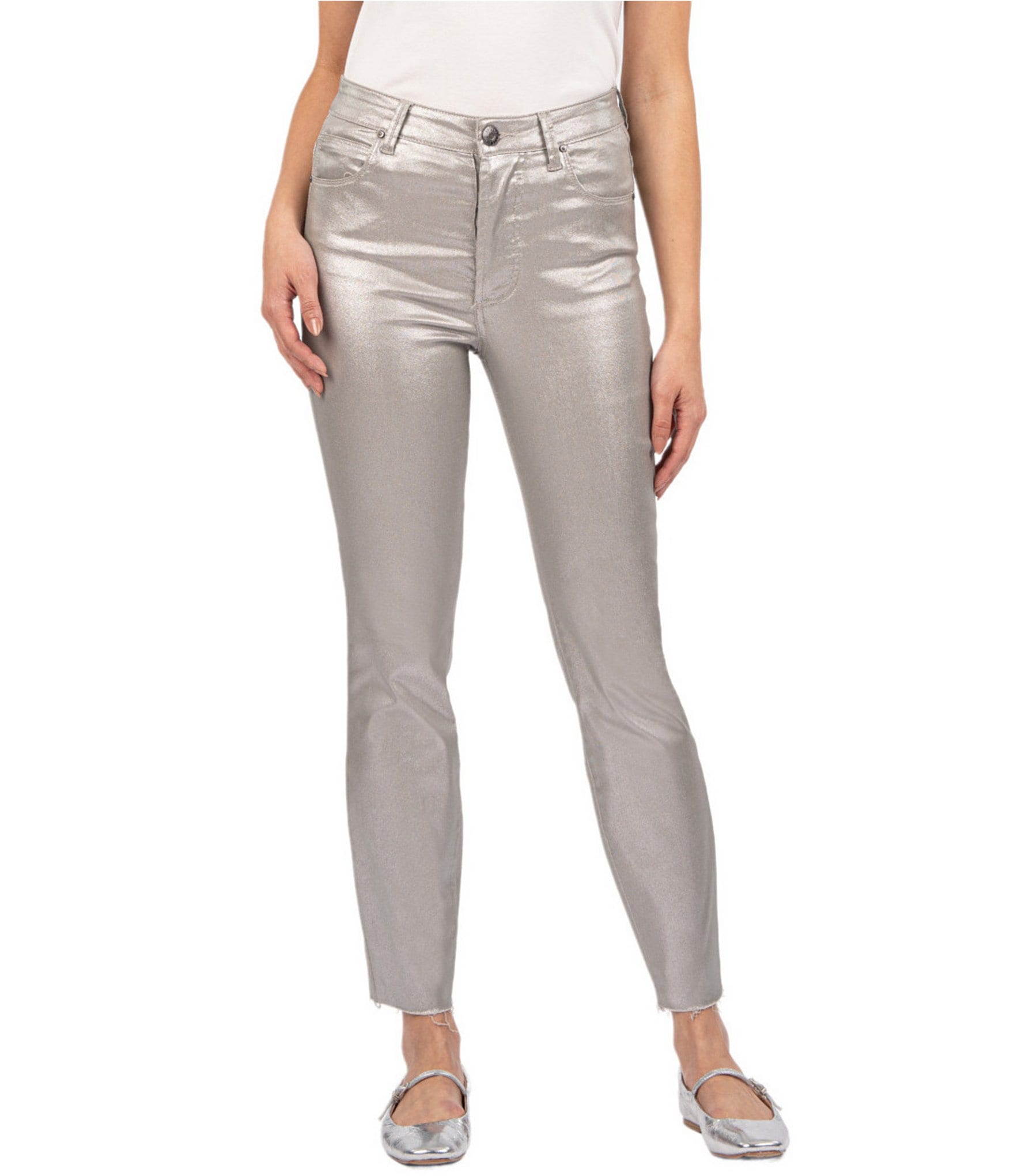 Kut From The Kloth Charlize Metallic Coated Cigarette Leg High Rise Fab Ab Technology Ankle Jeans