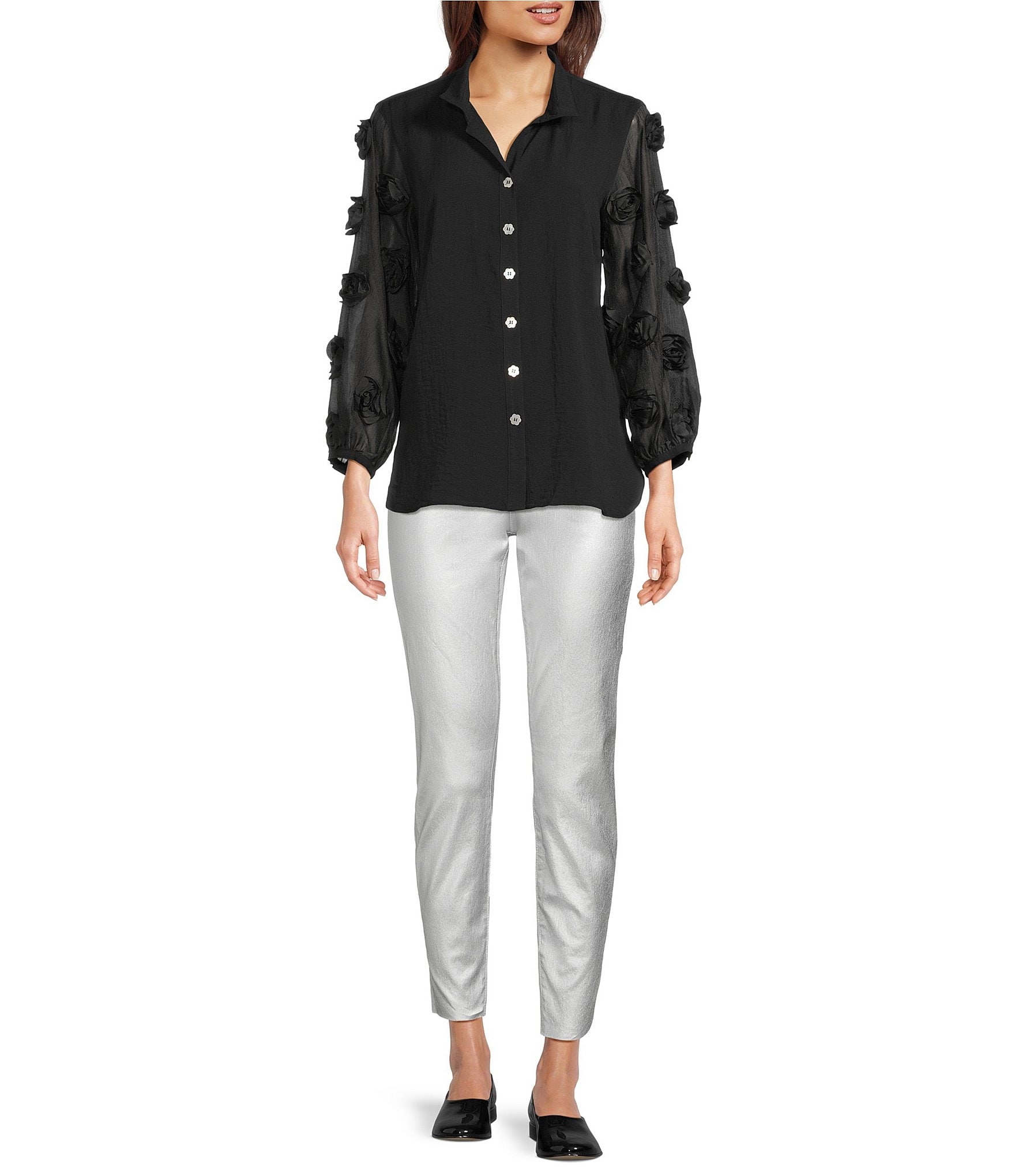 KUT from the Kloth Charlize Metallic Coated High Rise Fab Ab Technology Cropped Straight Leg Jeans