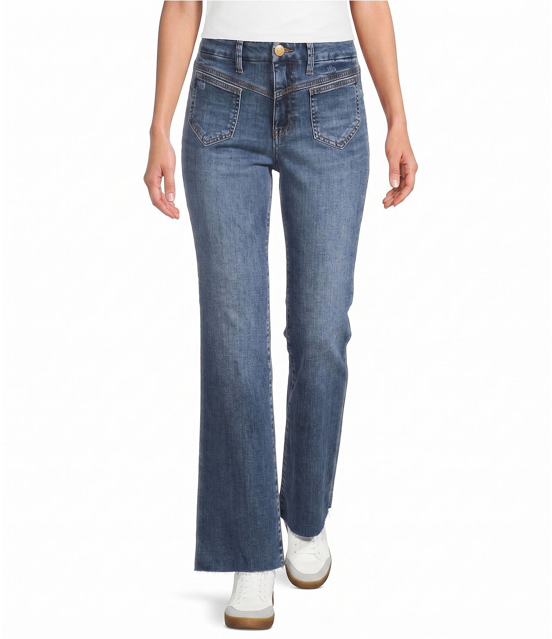 KUT from the Kloth Petite Size Kelsey Yoke Pocket Flared Ankle Jeans