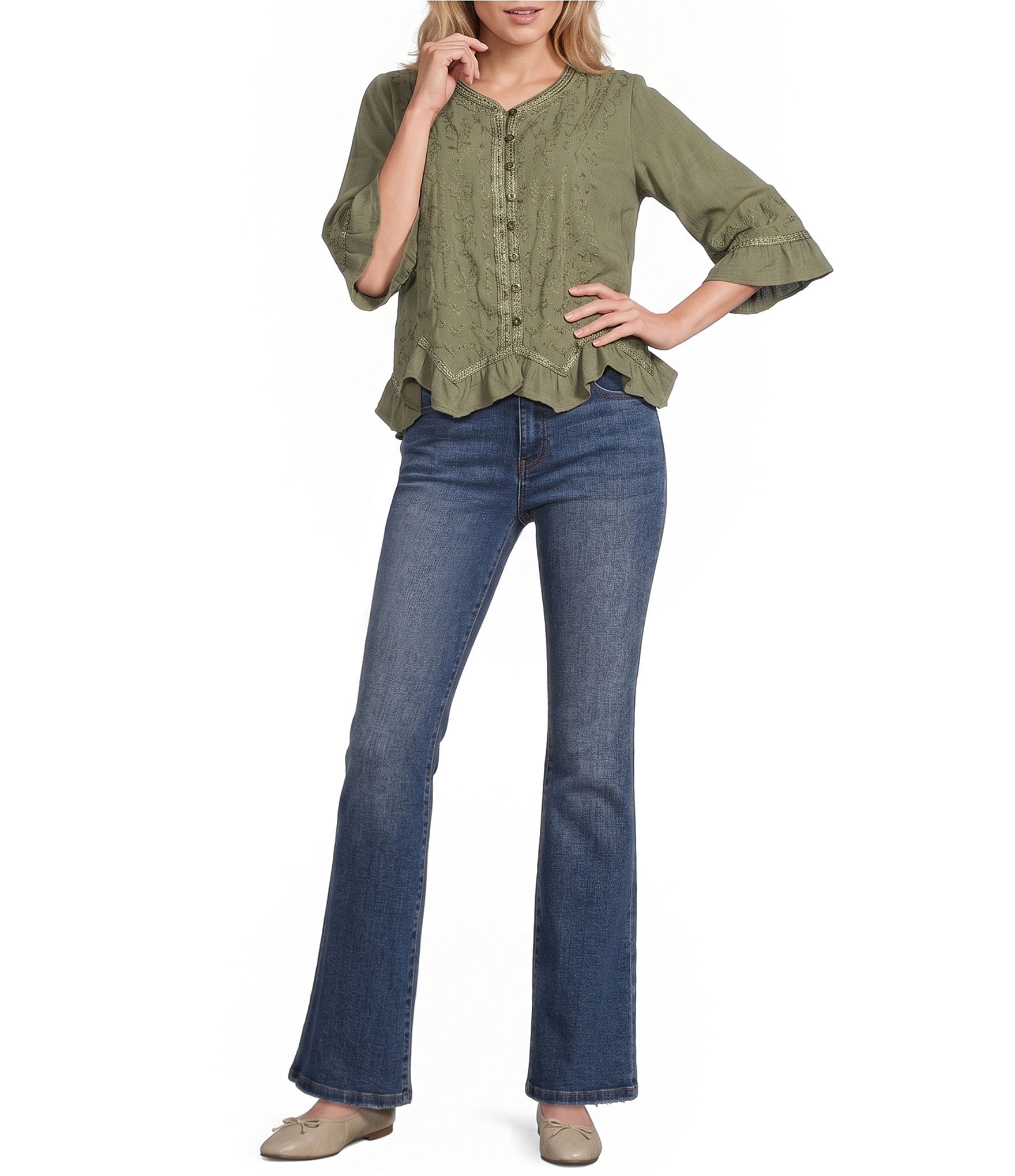 KUT from the Kloth Petite Size Natalie High Rise Bootcut Raw Hem Jeans