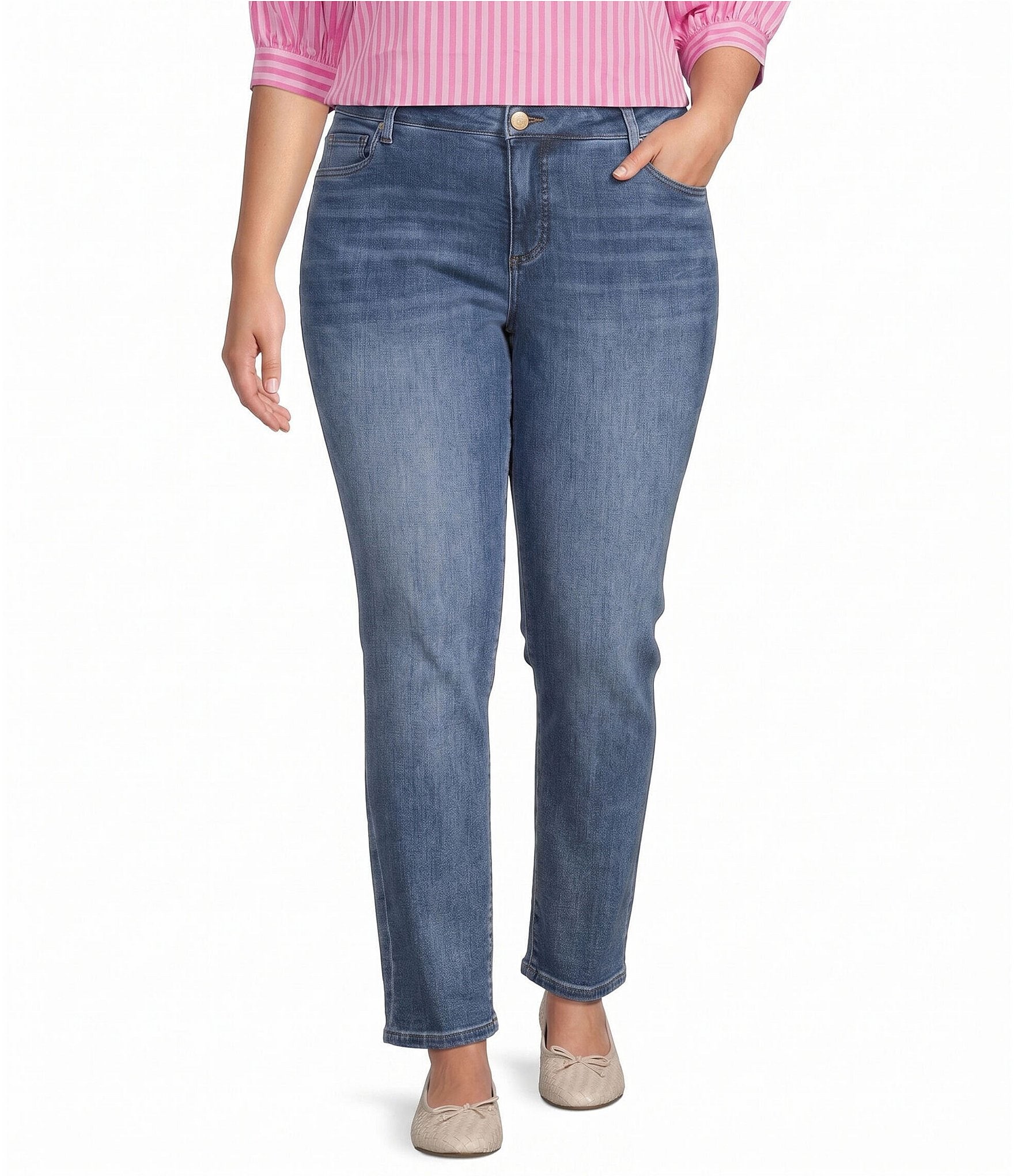 KUT from the Kloth Plus Size Stevie Mid Rise Straight Leg Ankle Jeans