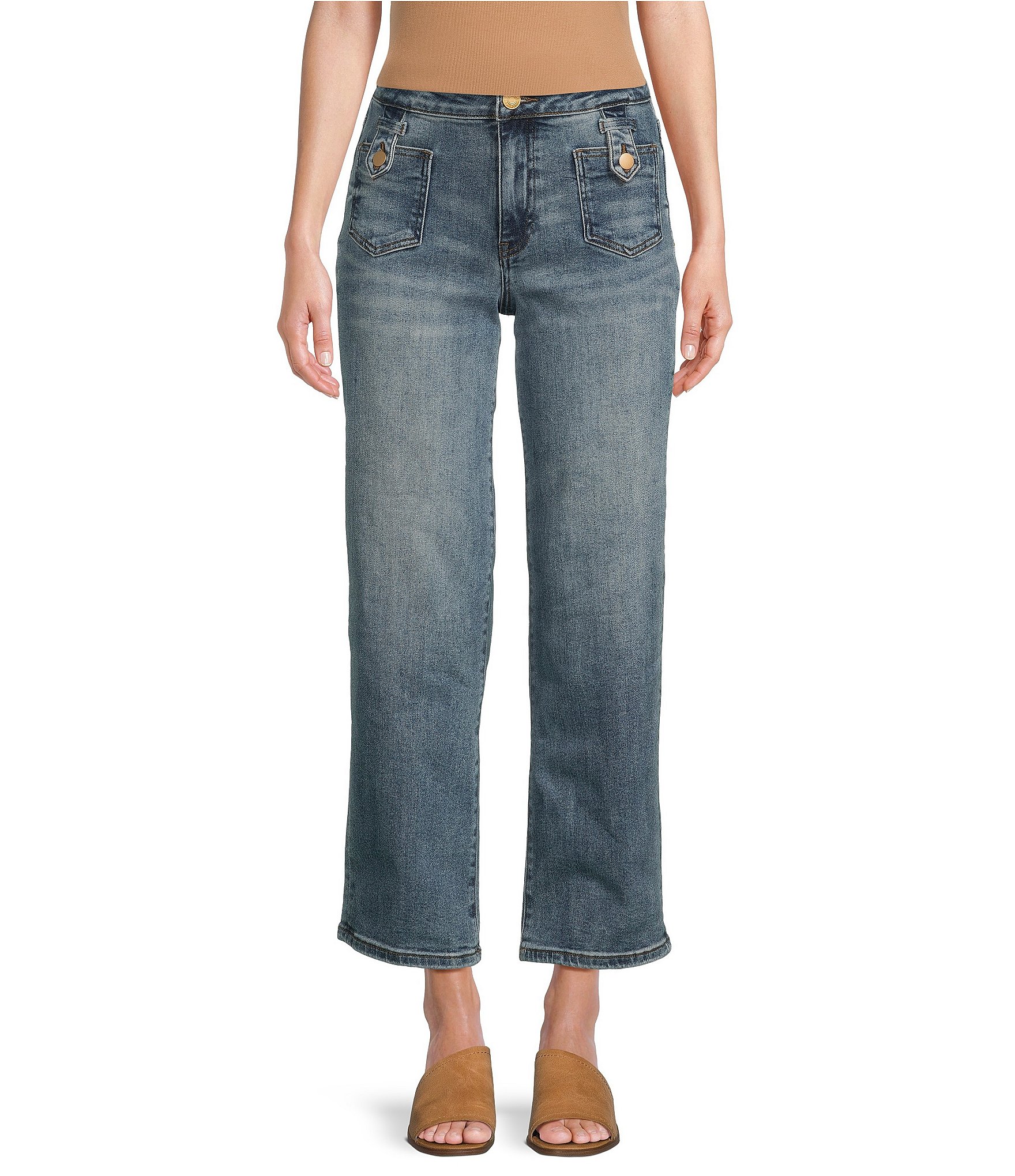 CeCe Indigo Wash Pearl Cuff Skinny Denim Jeans