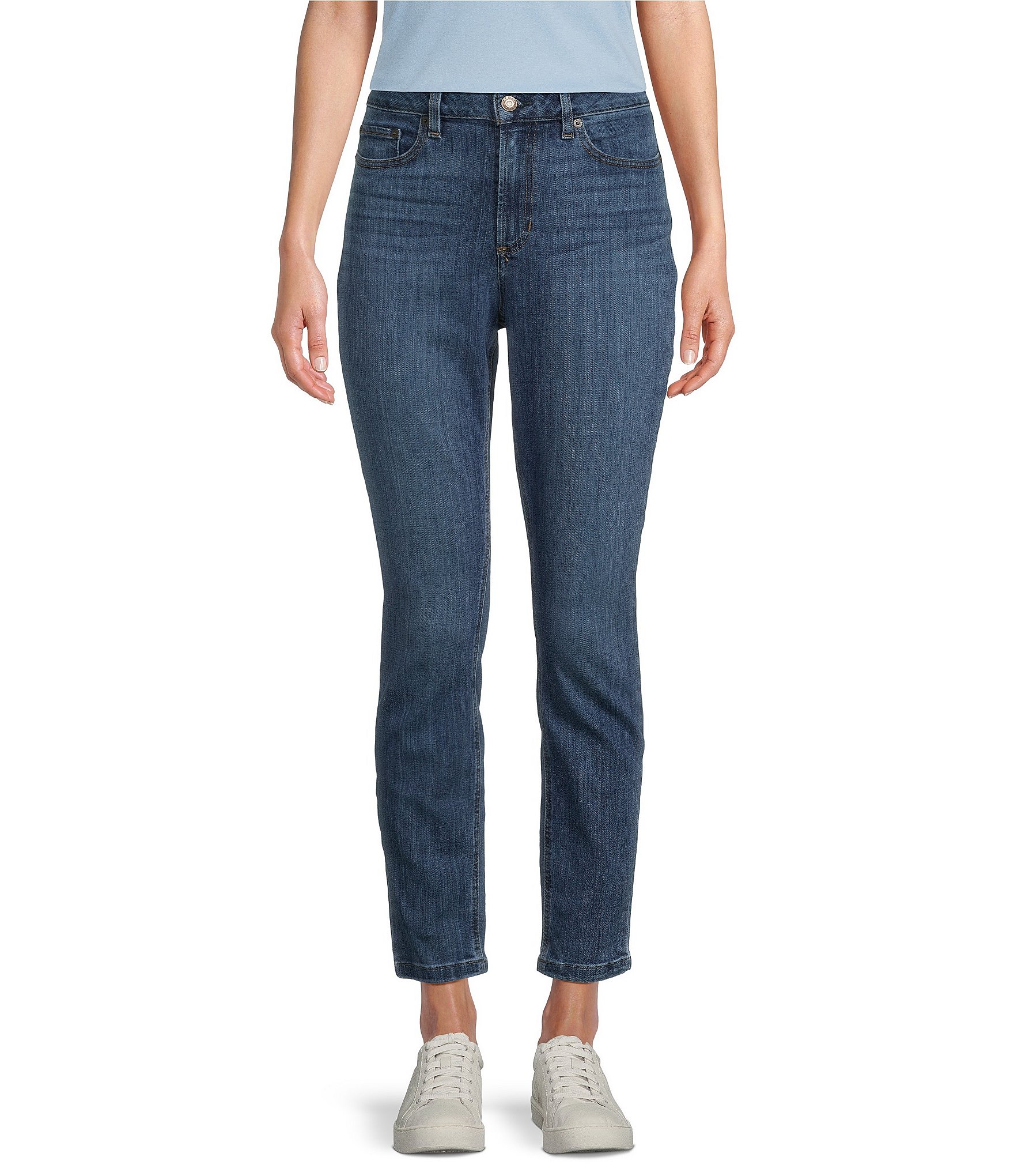 L.L.Bean Bean Flex® Stretch Denim High Rise Slim Straight Leg Ankle ...