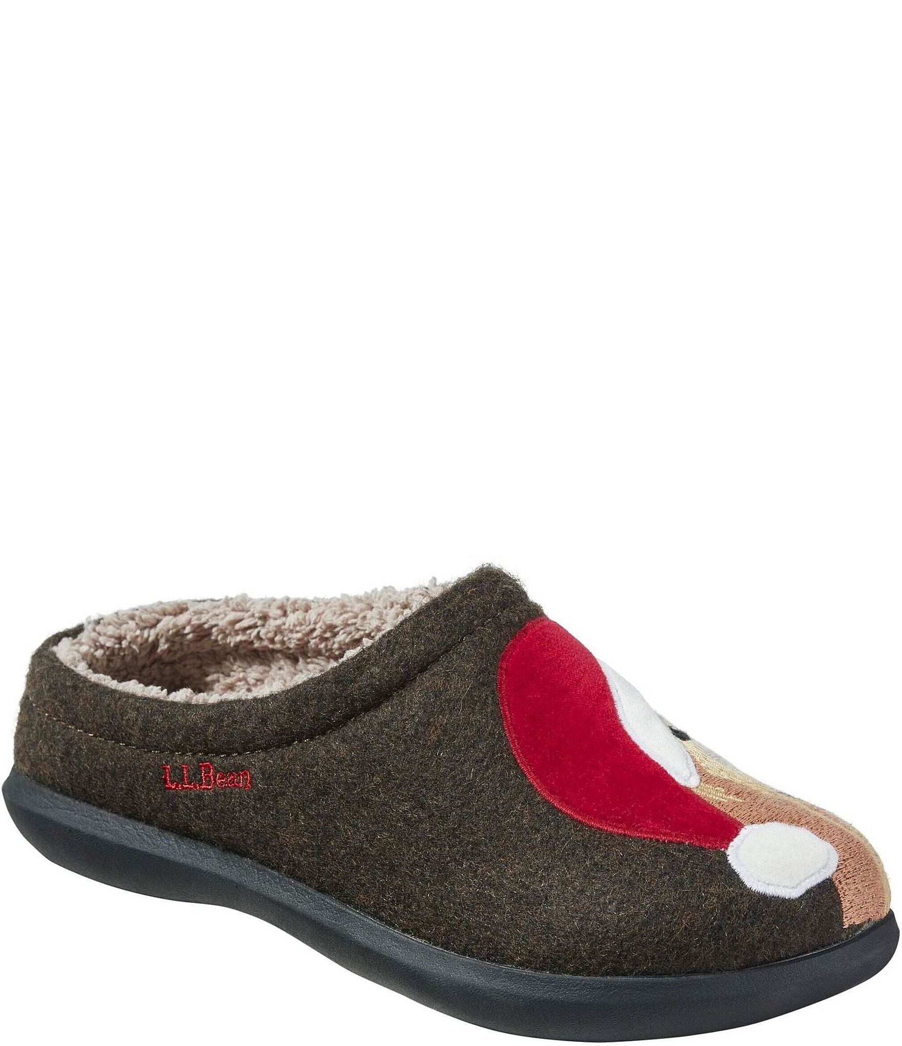 L.L.Bean Daybreak Scuff Santa Hat Golden Retriever Motif Slippers