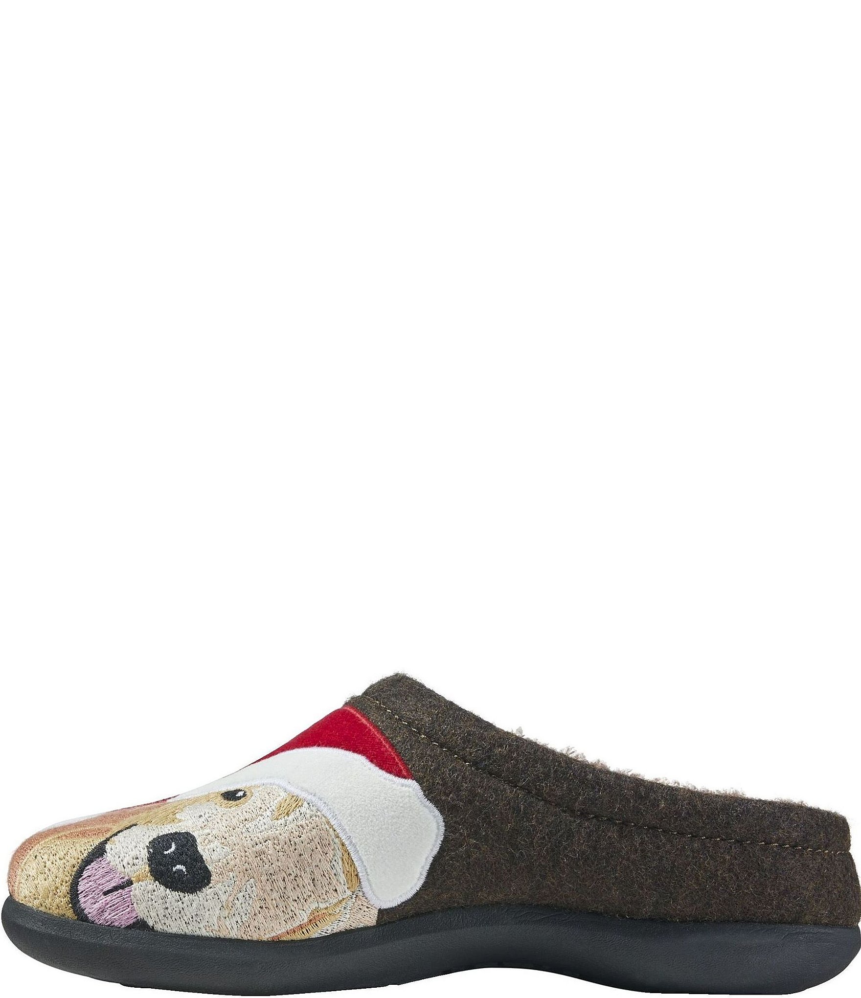 L.L.Bean Daybreak Scuff Santa Hat Golden Retriever Motif Slippers