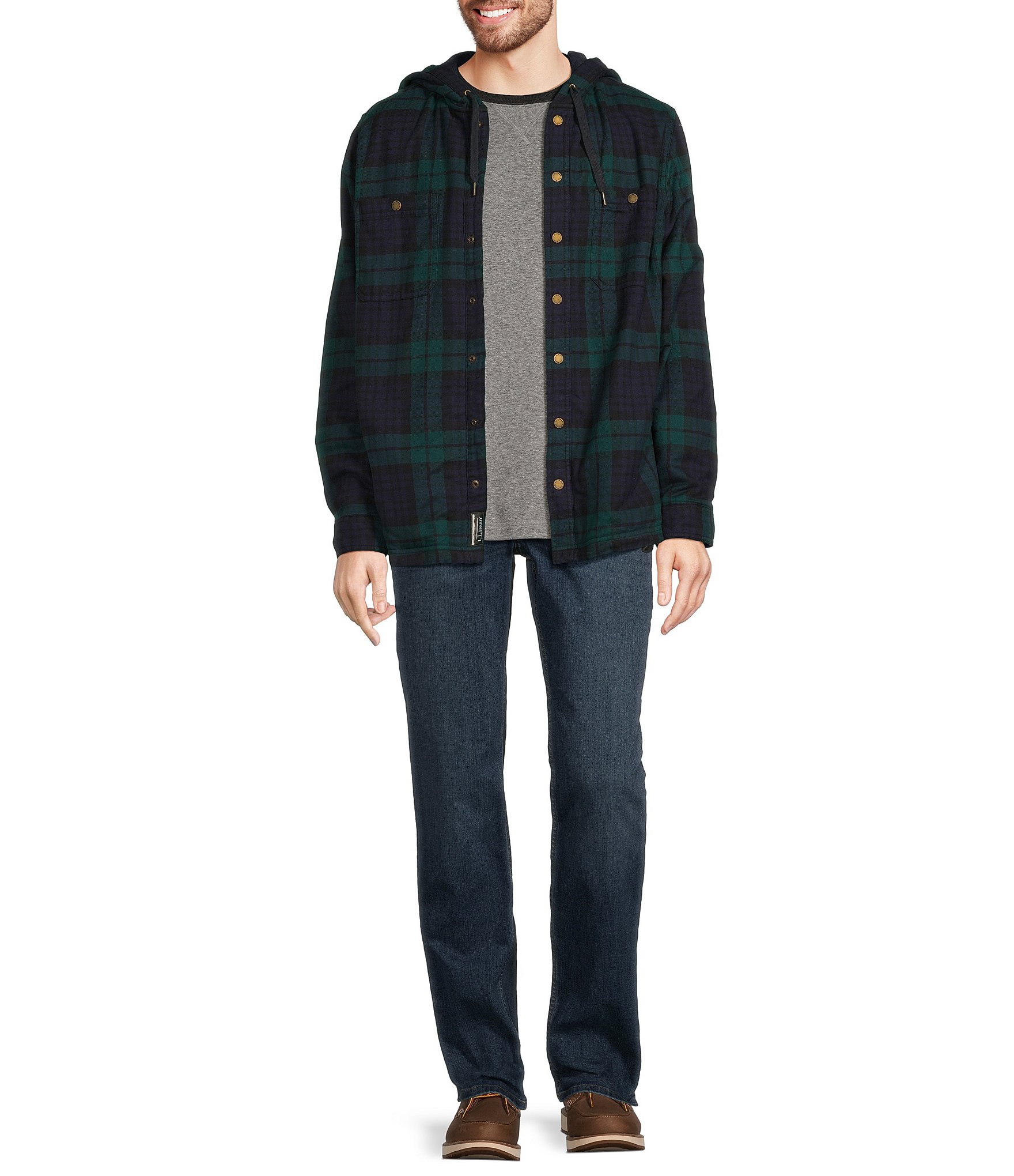 L.L.Bean Fleece-Lined Flannel Snap-Front Hoodie