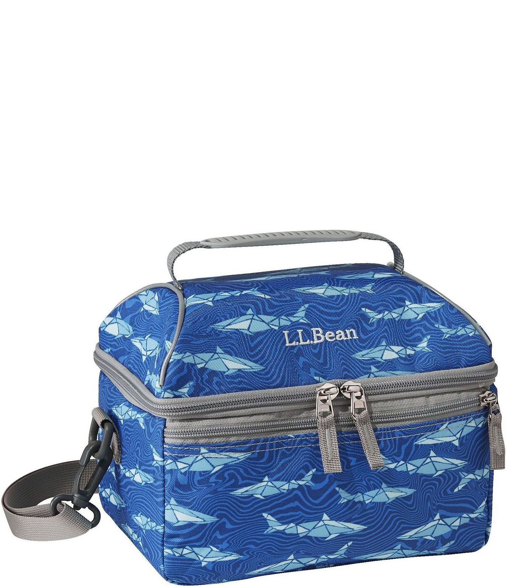 L.L.Bean Flip-Top Regatta Blue Geo Shark Print Lunch Box