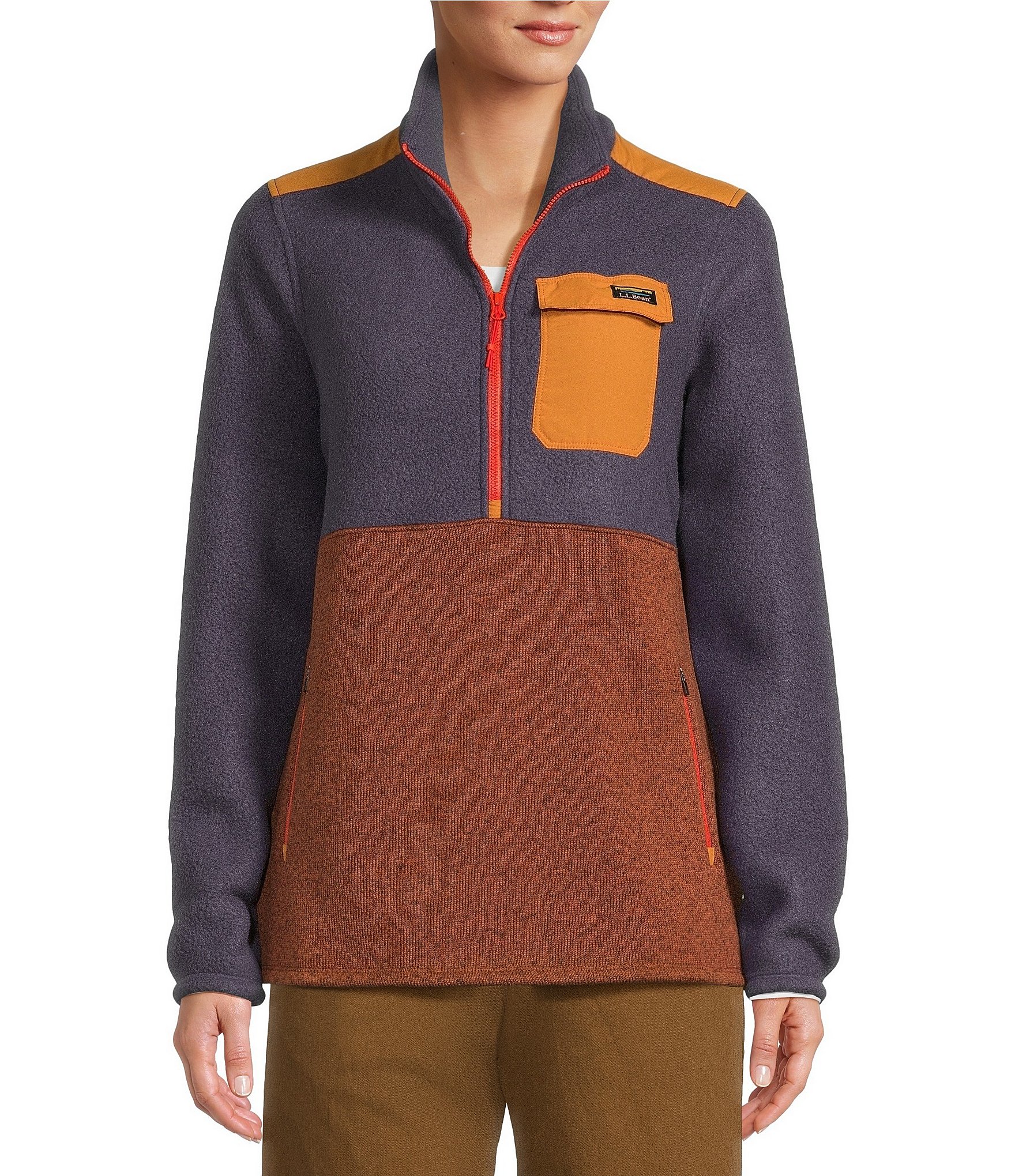 L.L.Bean® Hybrid Sweater Fleece Sherpa Knit Stand Collar Long