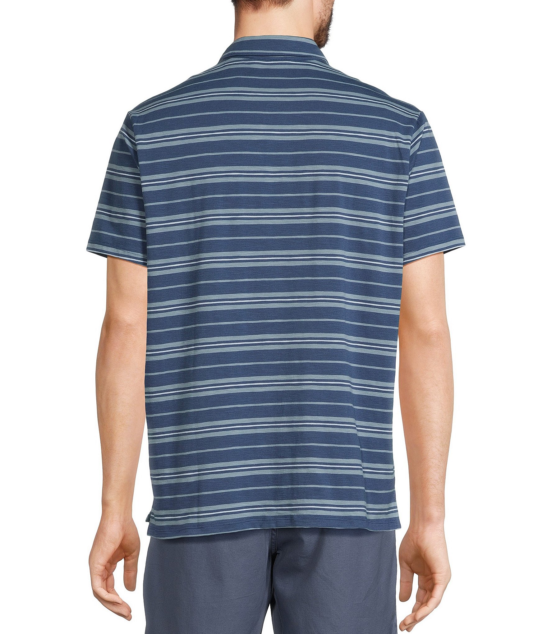 L.L.Bean Lakewashed Relaxed Fit Performance Stretch Short Sleeve Striped Polo Shirt