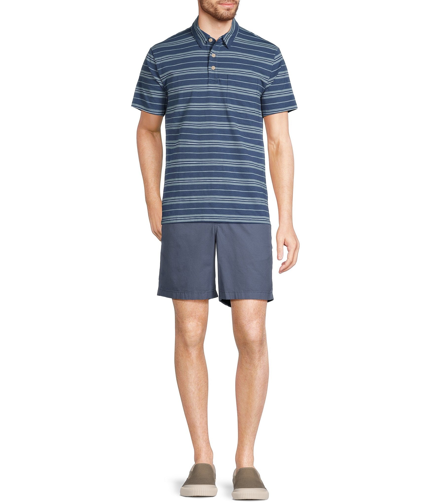 L.L.Bean Lakewashed Relaxed Fit Performance Stretch Short Sleeve Striped Polo Shirt