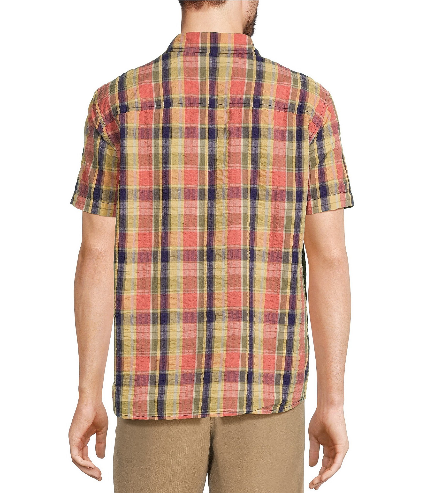 L.L.Bean Madras Multi Plaid Seersucker Short Sleeve Shirt