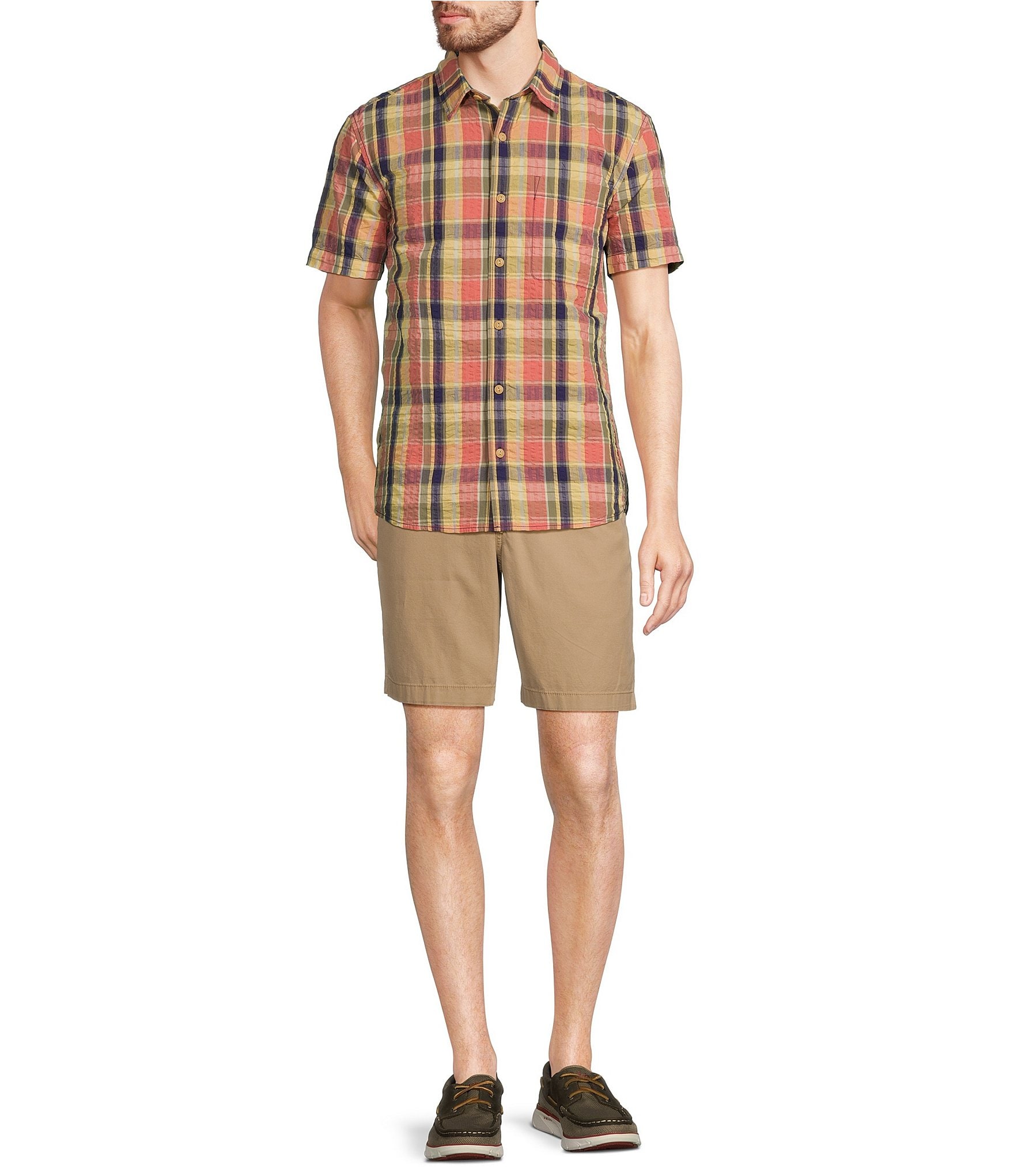 L.L.Bean Madras Multi Plaid Seersucker Short Sleeve Shirt