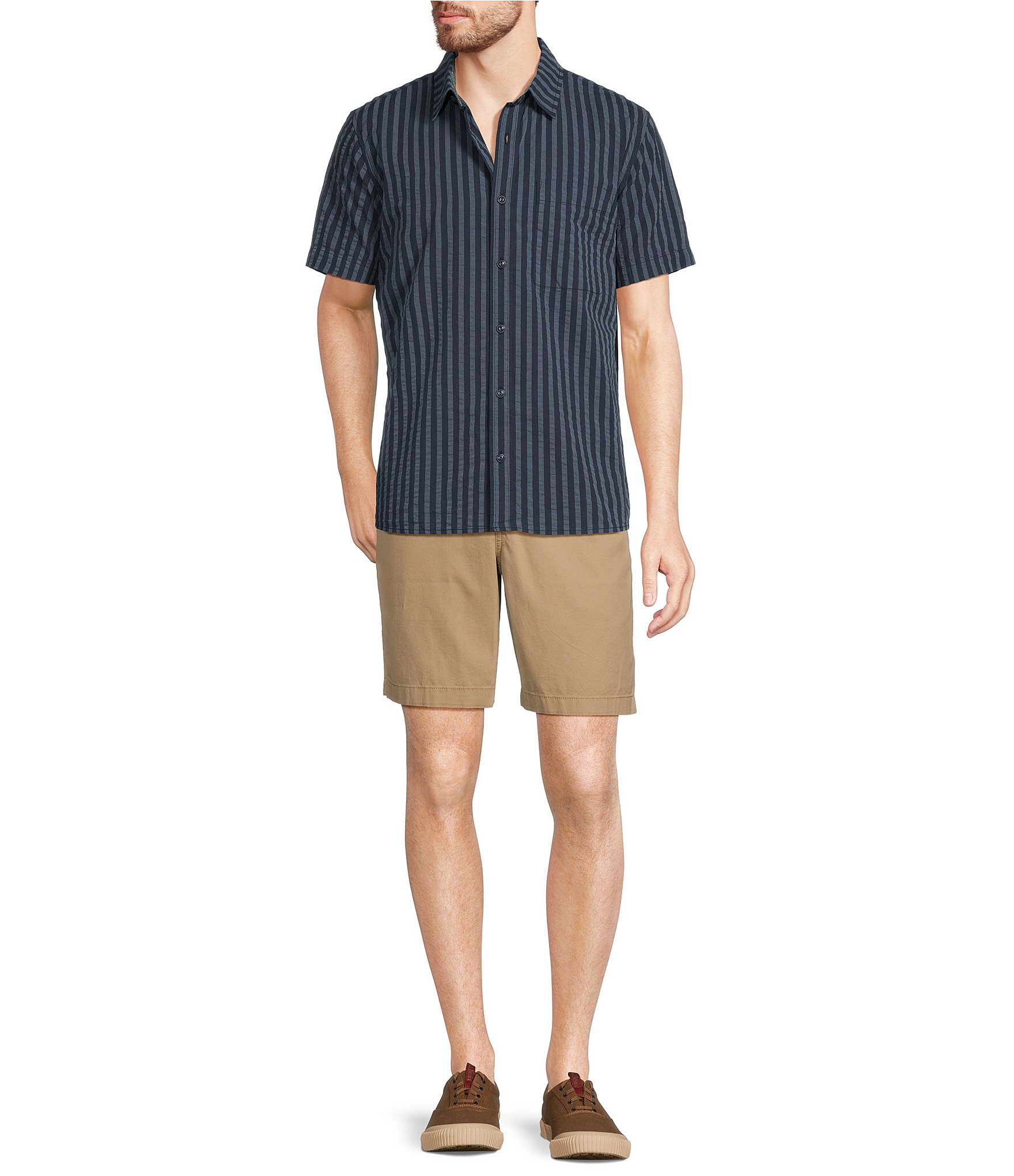 L.L.Bean Madras Vertical Stripe Seersucker Short Sleeve Shirt