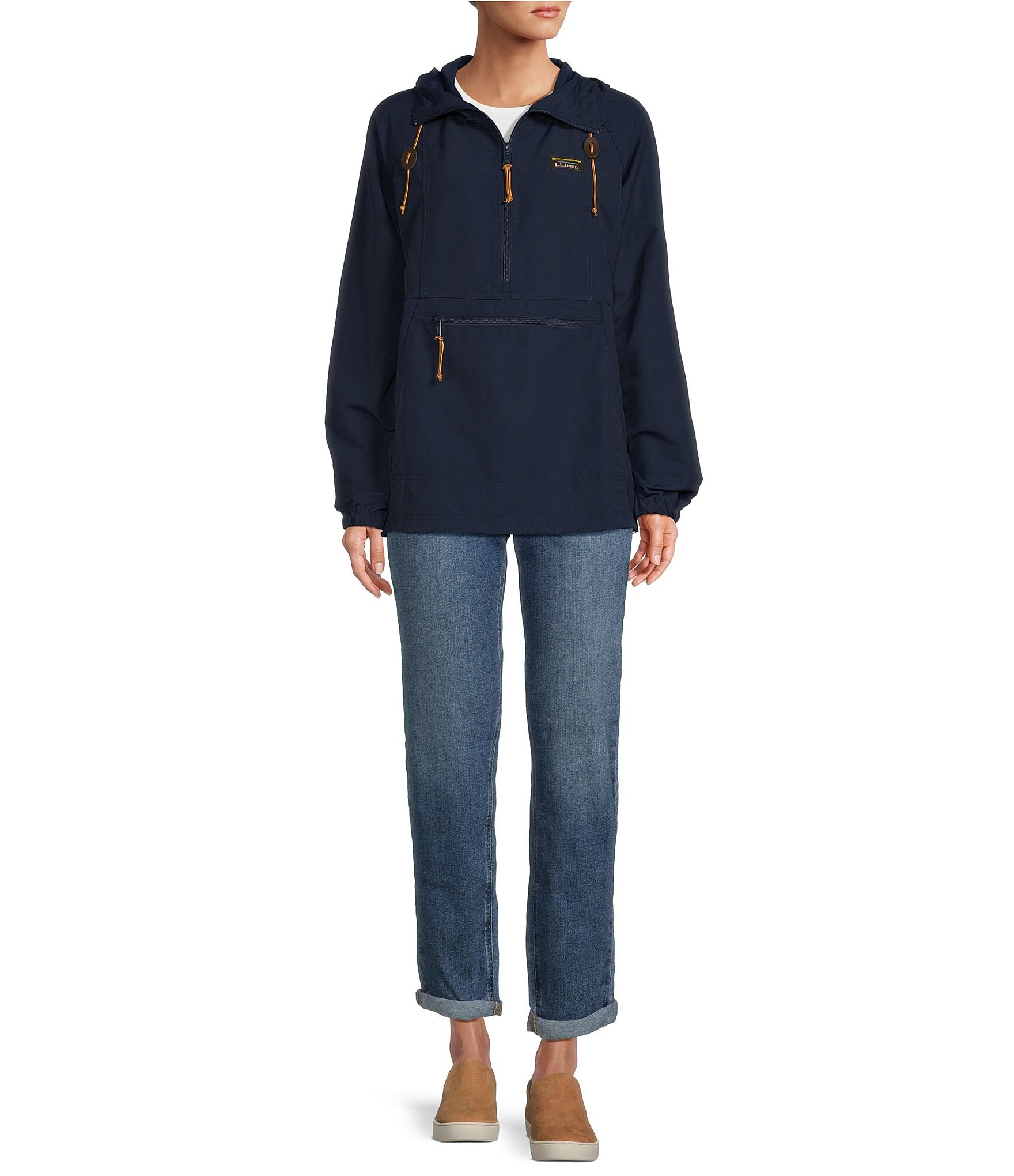 L.L.Bean Mountain Classic Anorak Stand Collar Long Sleeve Kangaroo Pocket Quarter-Zip Pullover Jacket