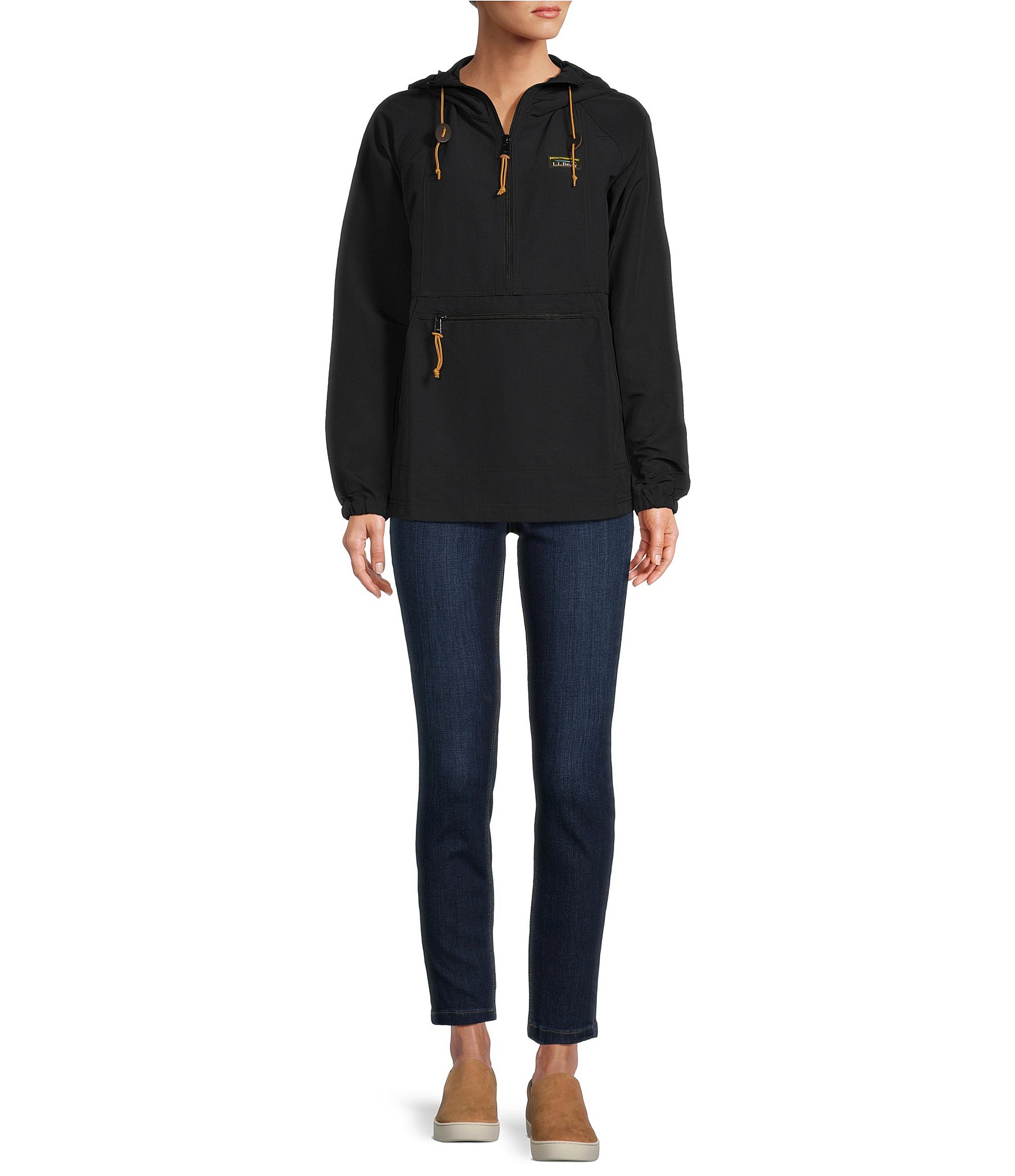 L.L.Bean Mountain Classic Anorak Stand Collar Long Sleeve Kangaroo Pocket Quarter-Zip Pullover Jacket