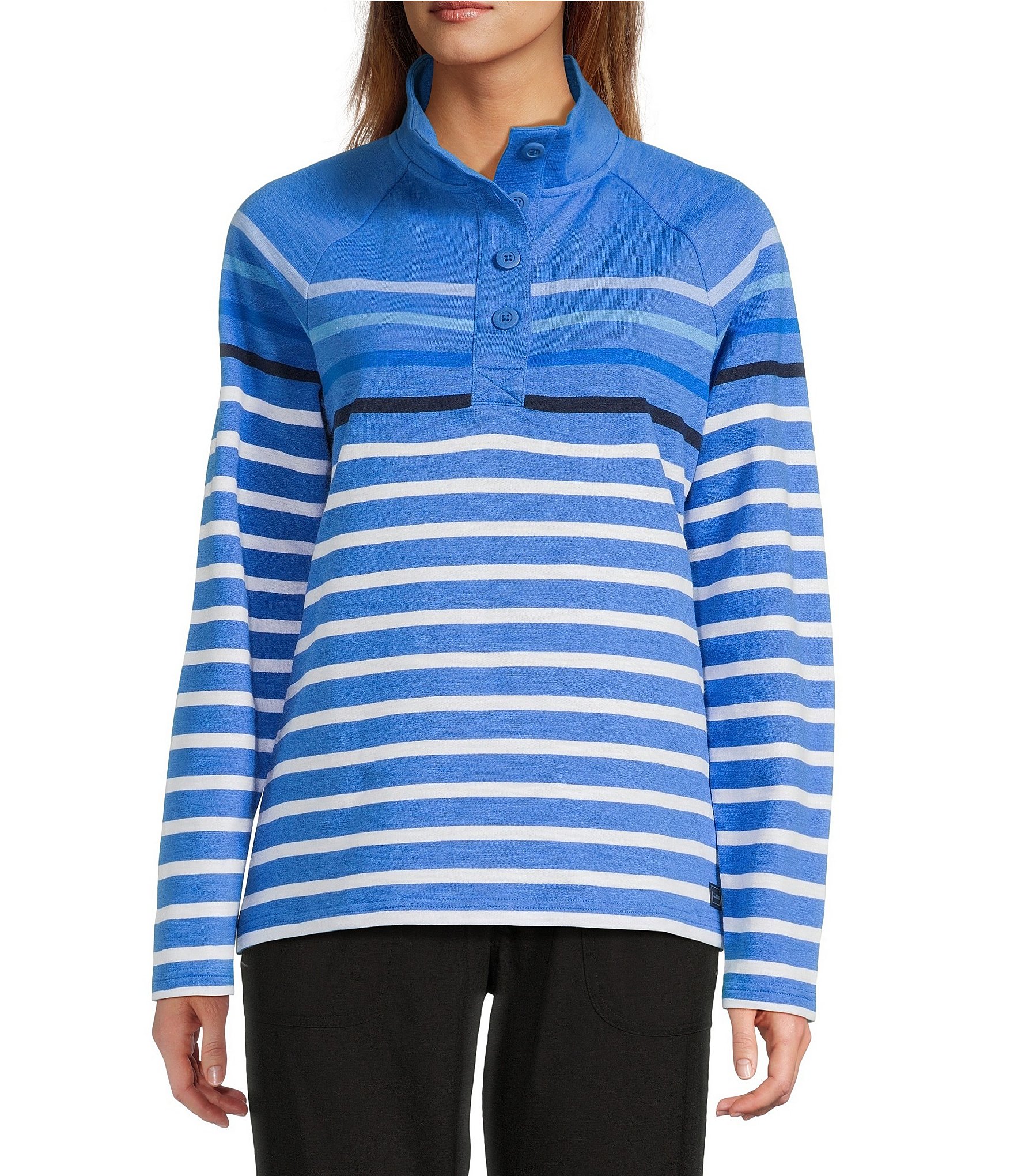 L.L.Bean Peaks Island Stripe Mock Neck Long Sleeve Pullover Sweater