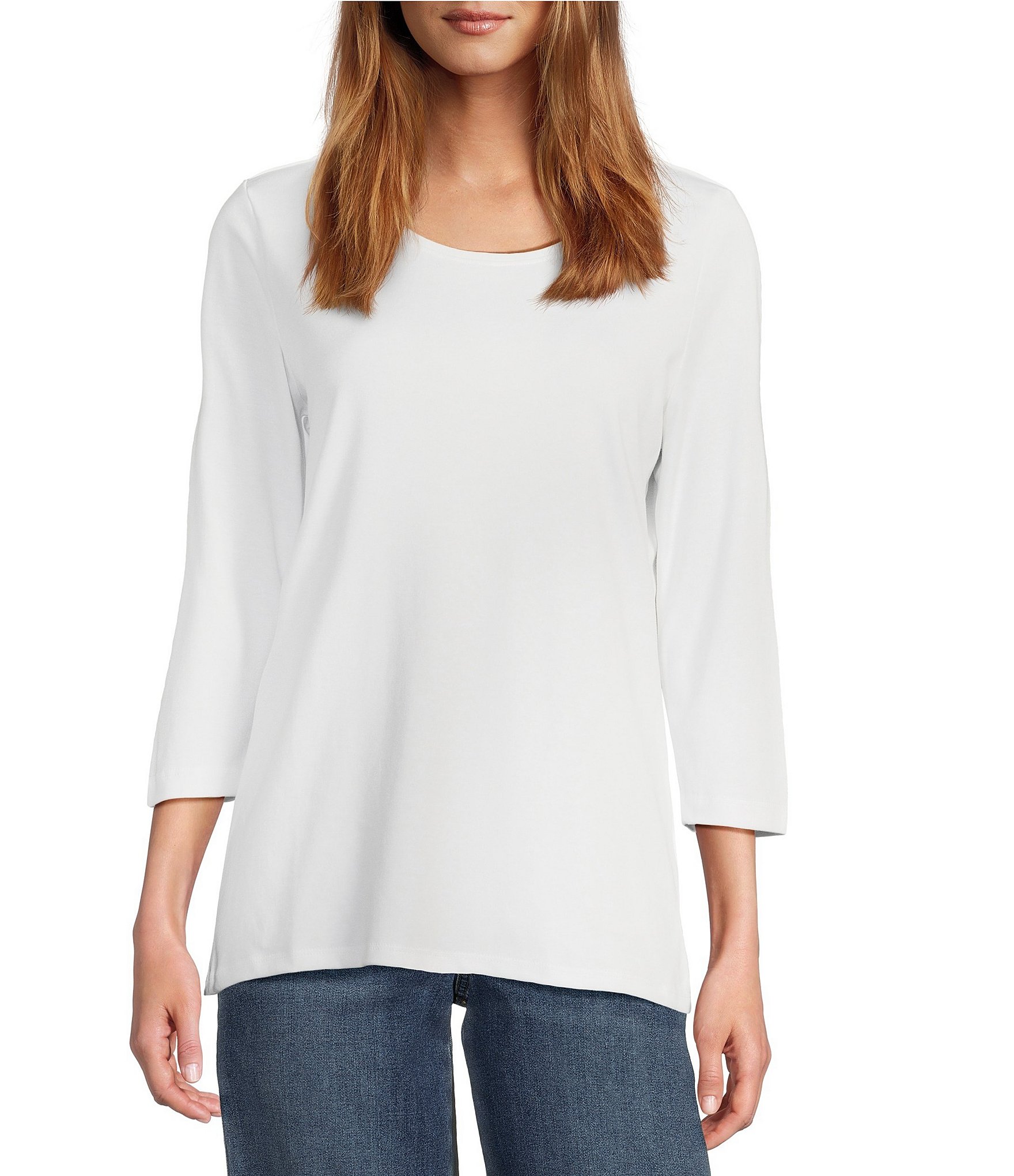 L.L.Bean Pima Cotton Jewel Neckline Quarter Length Sleeve Tee