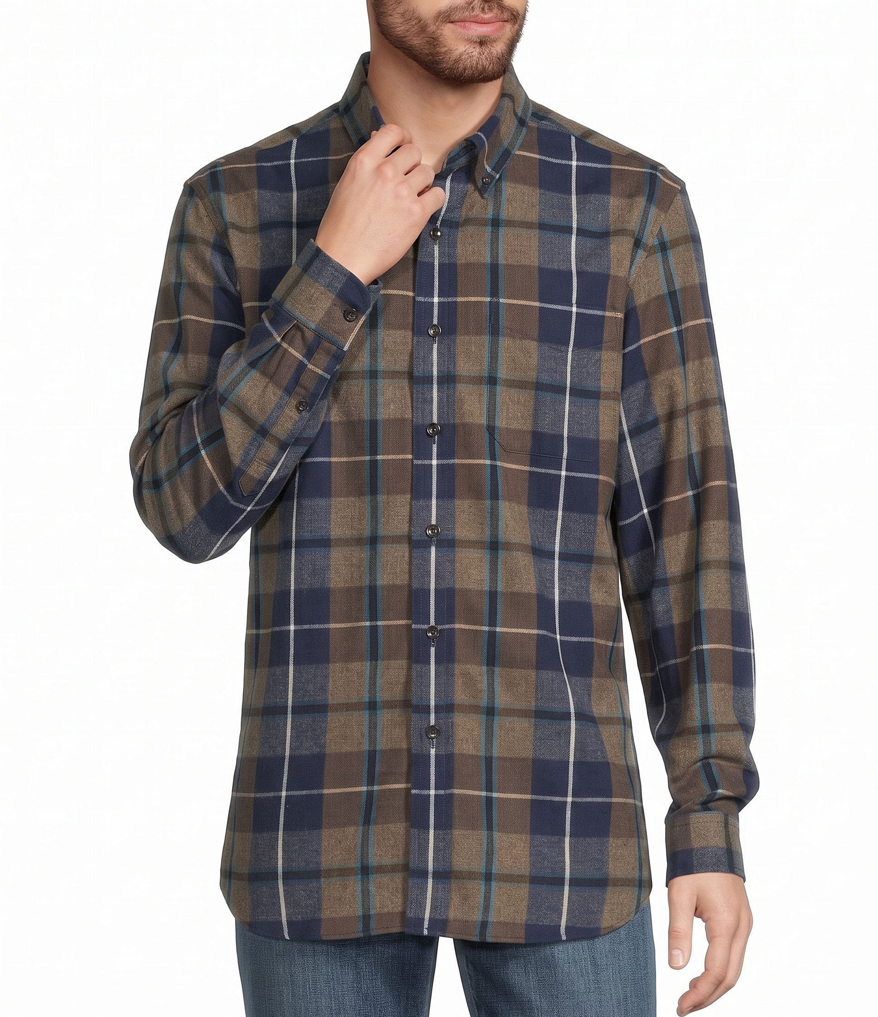 L.L.Bean Scotch Medium Plaid Portuguese Flannel Long Sleeve Woven Shirt