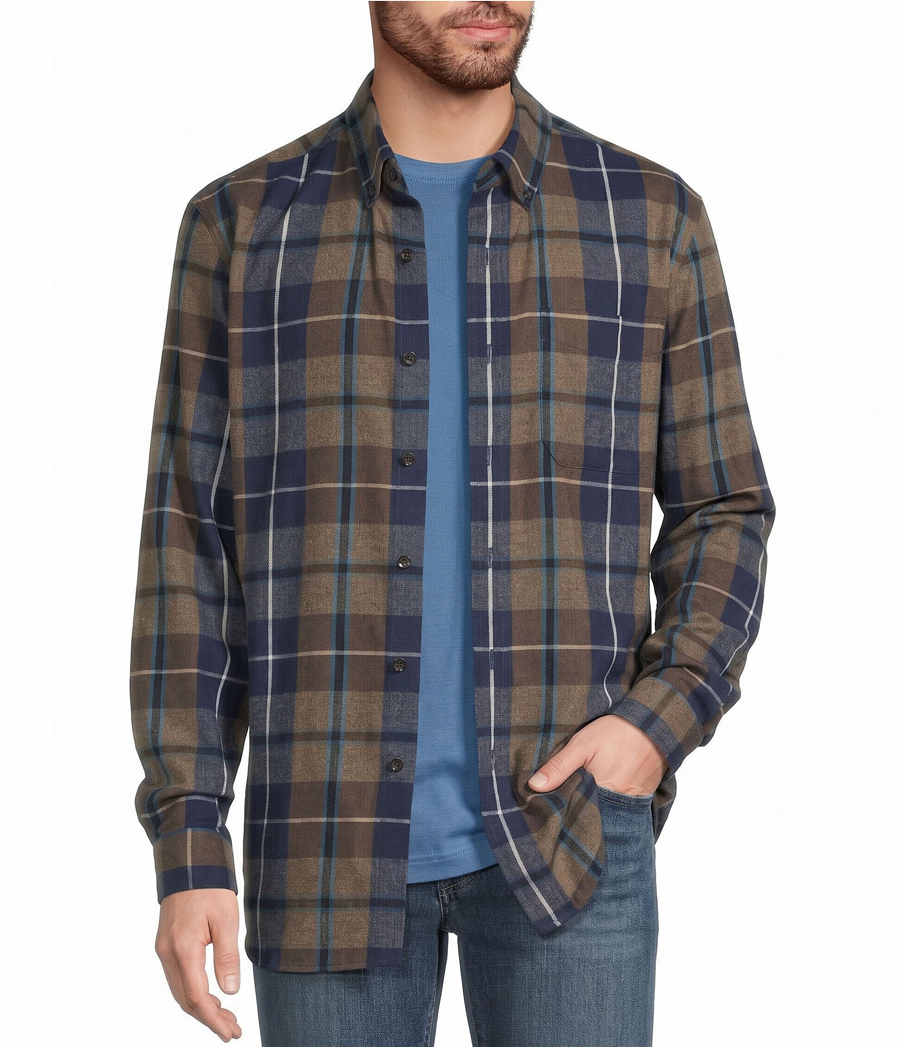 L.L.Bean Scotch Medium Plaid Portuguese Flannel Long Sleeve Woven Shirt