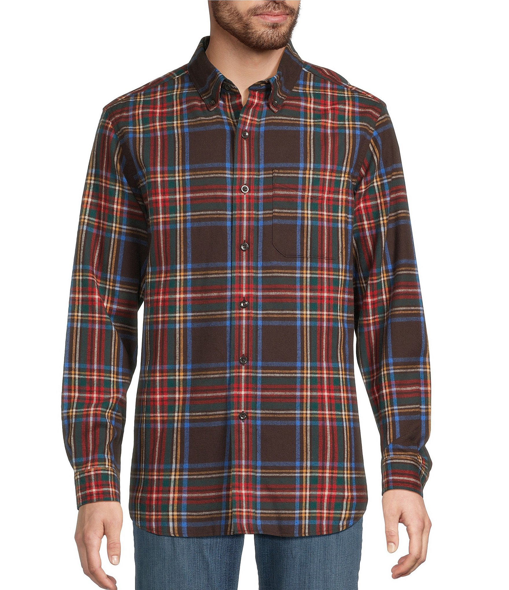 L.L.Bean Scotch Plaid Flannel Long Sleeve Woven Shirt