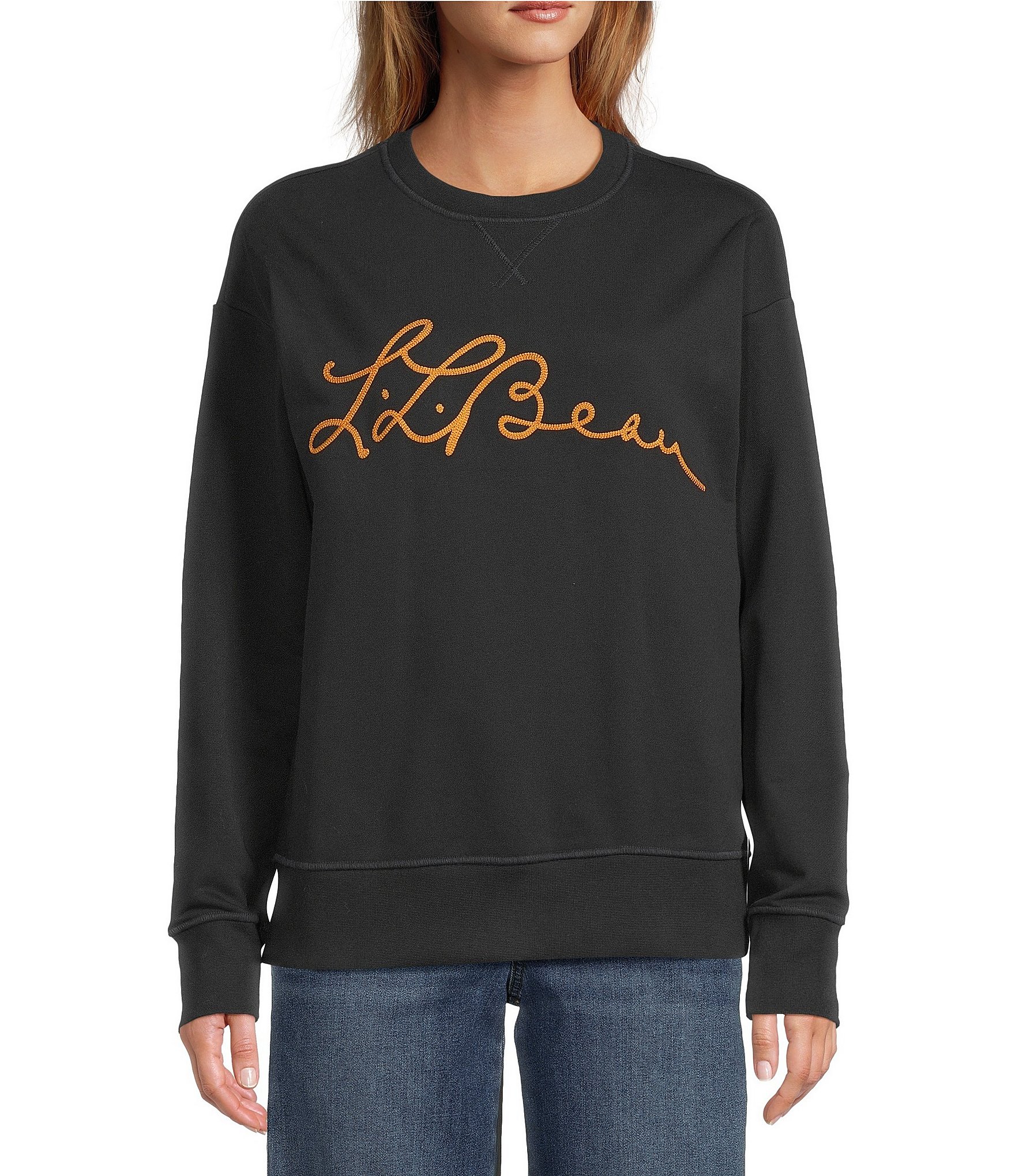 L.L.Bean Signature Camp Graphic Crew Neck Long Sleeve Ribbed Hem Sweatshirt