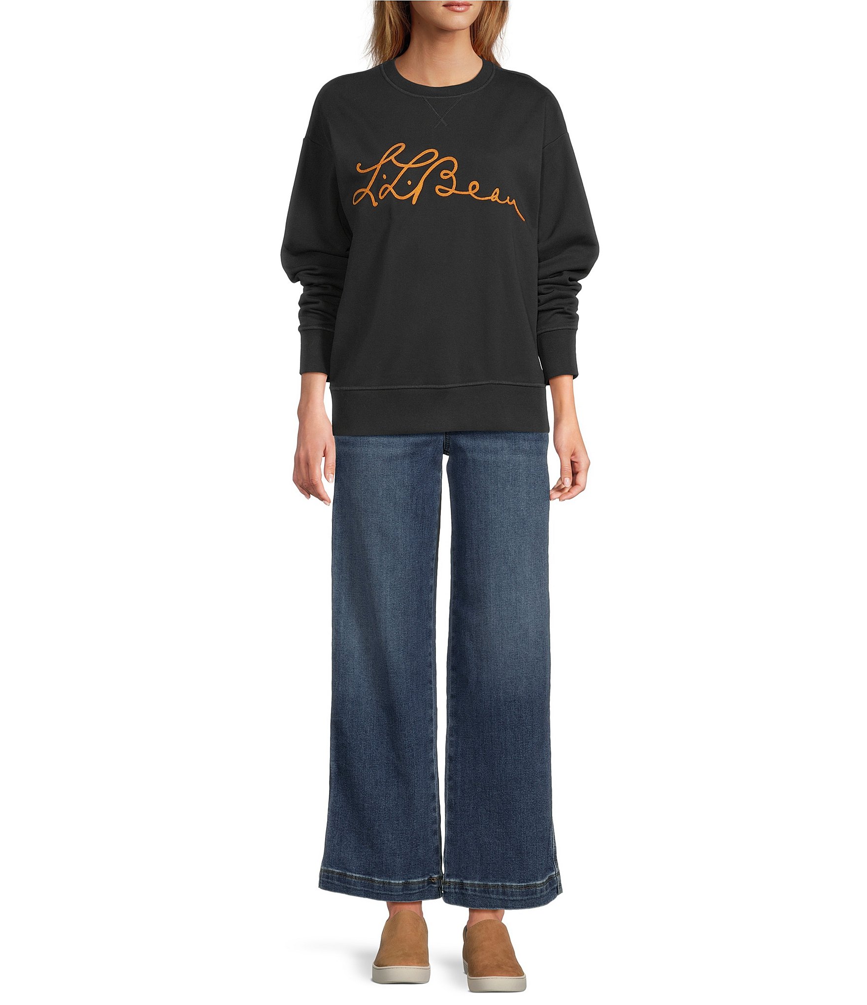 L.L.Bean Signature Camp Graphic Crew Neck Long Sleeve Ribbed Hem Sweatshirt