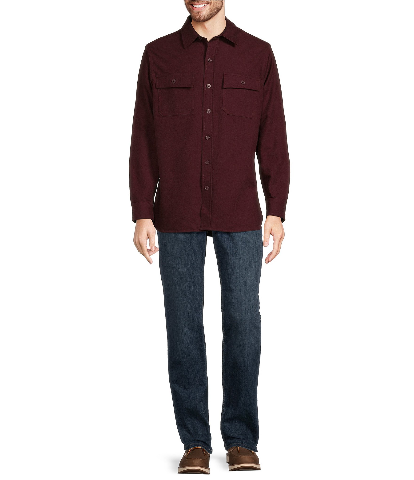 L.L.Bean Solid Chamois Long Sleeve Woven Shirt