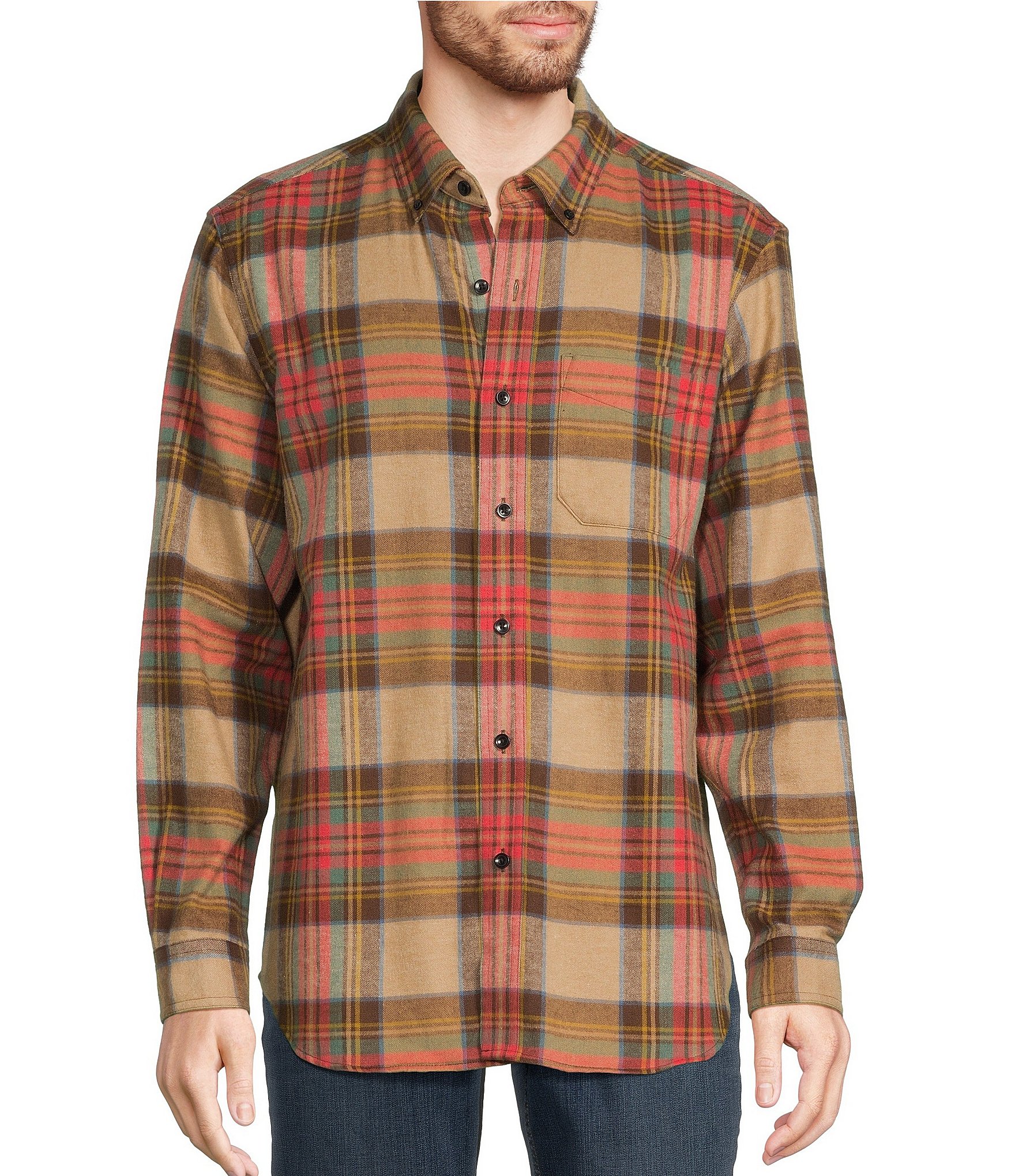 L.L.Bean Stewart Scotch Plaid Portuguese Flannel Long Sleeve Woven Shirt