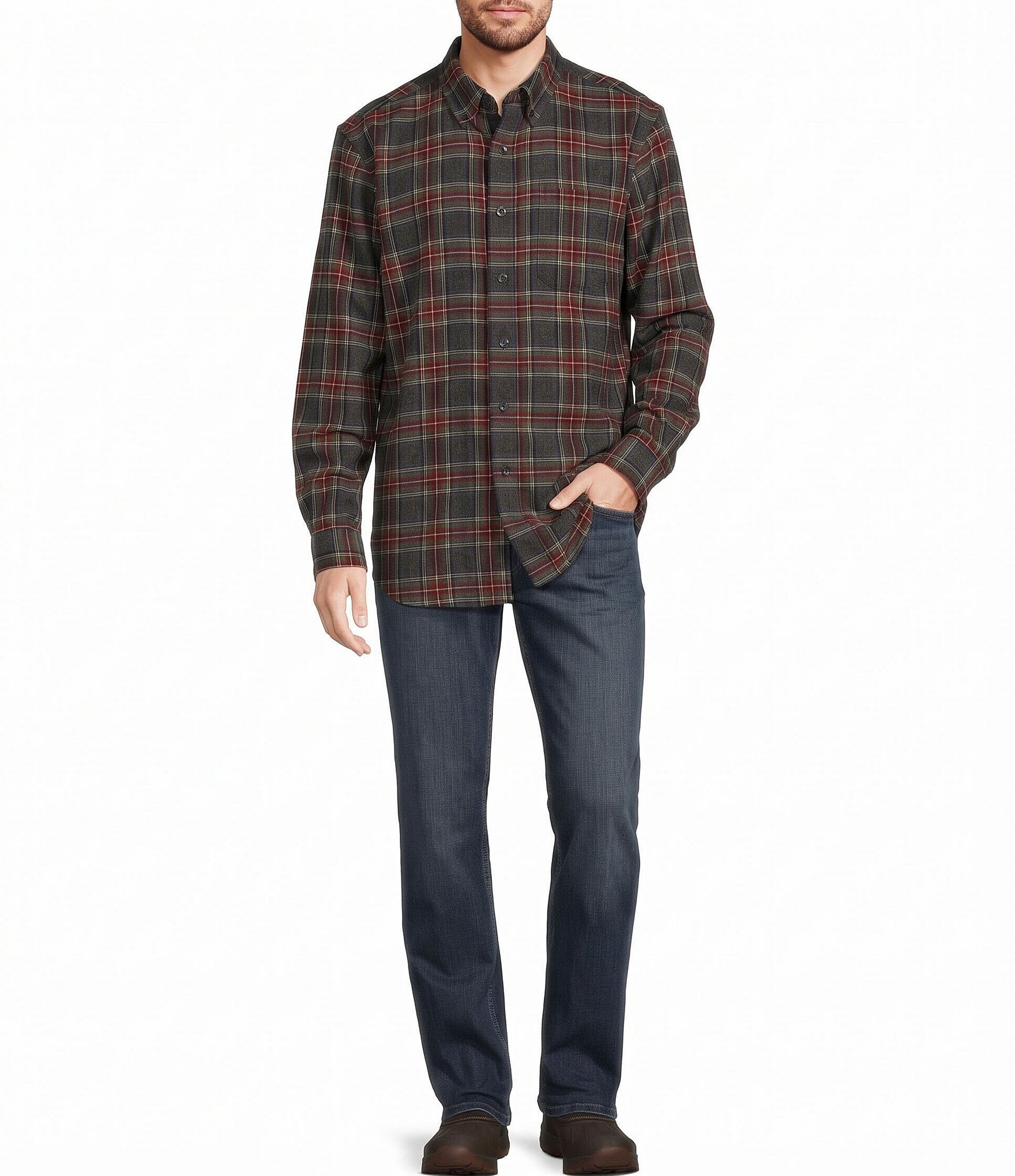 L.L.Bean Stewart Scotch Plaid Portuguese Flannel Long Sleeve Woven Shirt