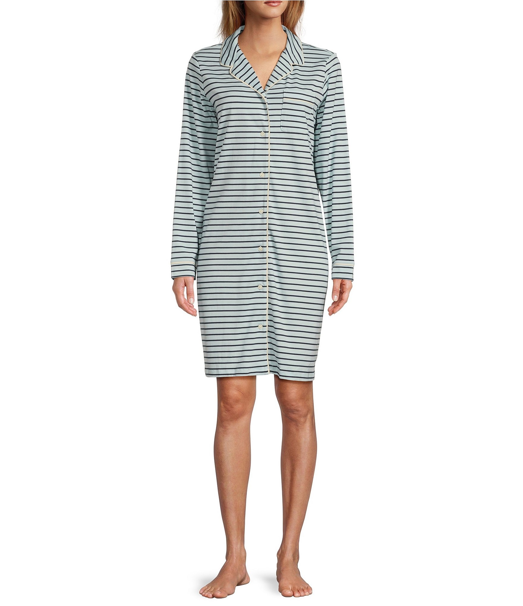 L.L.Bean Super-Soft Shrink-Free Button Front Striped Nightshirt