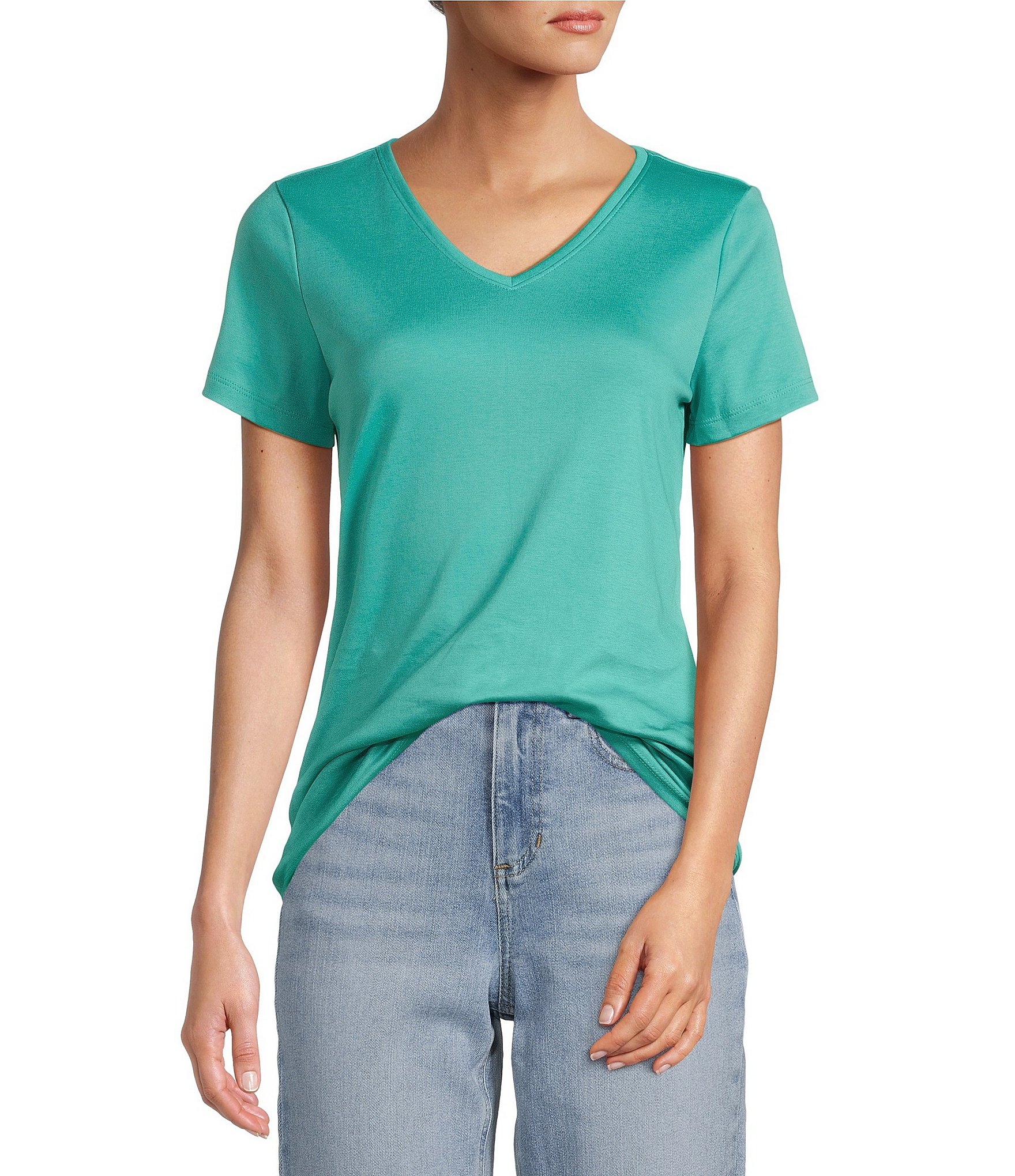 L.L.Bean Pima Cotton V-Neck Short Sleeve Tee Shirt