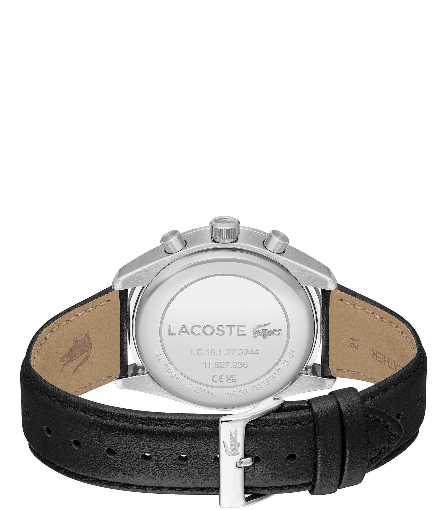 Lacoste Men's Boston Quartz Chronograph Black Leather Strap Watch