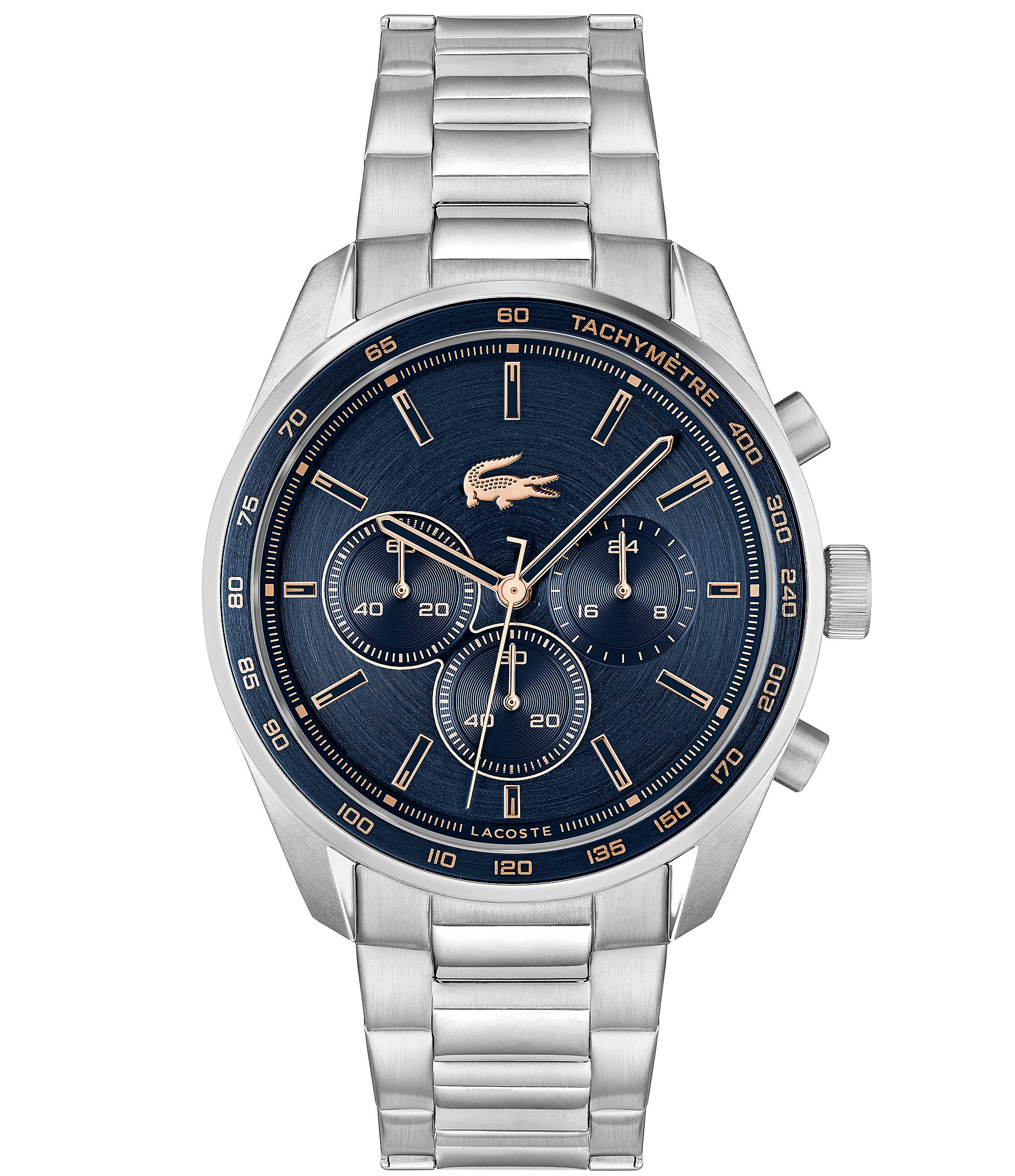 Lacoste Men's Boston Quartz Chronograph Stainless Steel Navy Dial Bracelet Watch