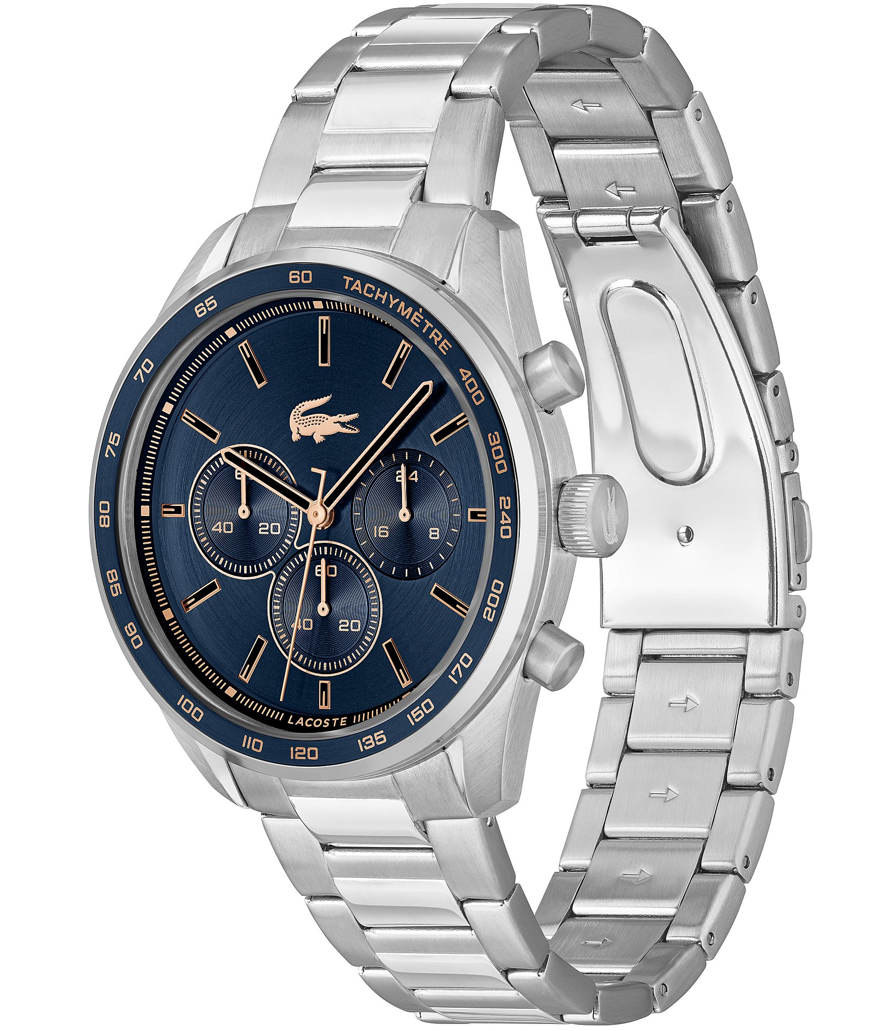 Lacoste Men's Boston Quartz Chronograph Stainless Steel Navy Dial Bracelet Watch